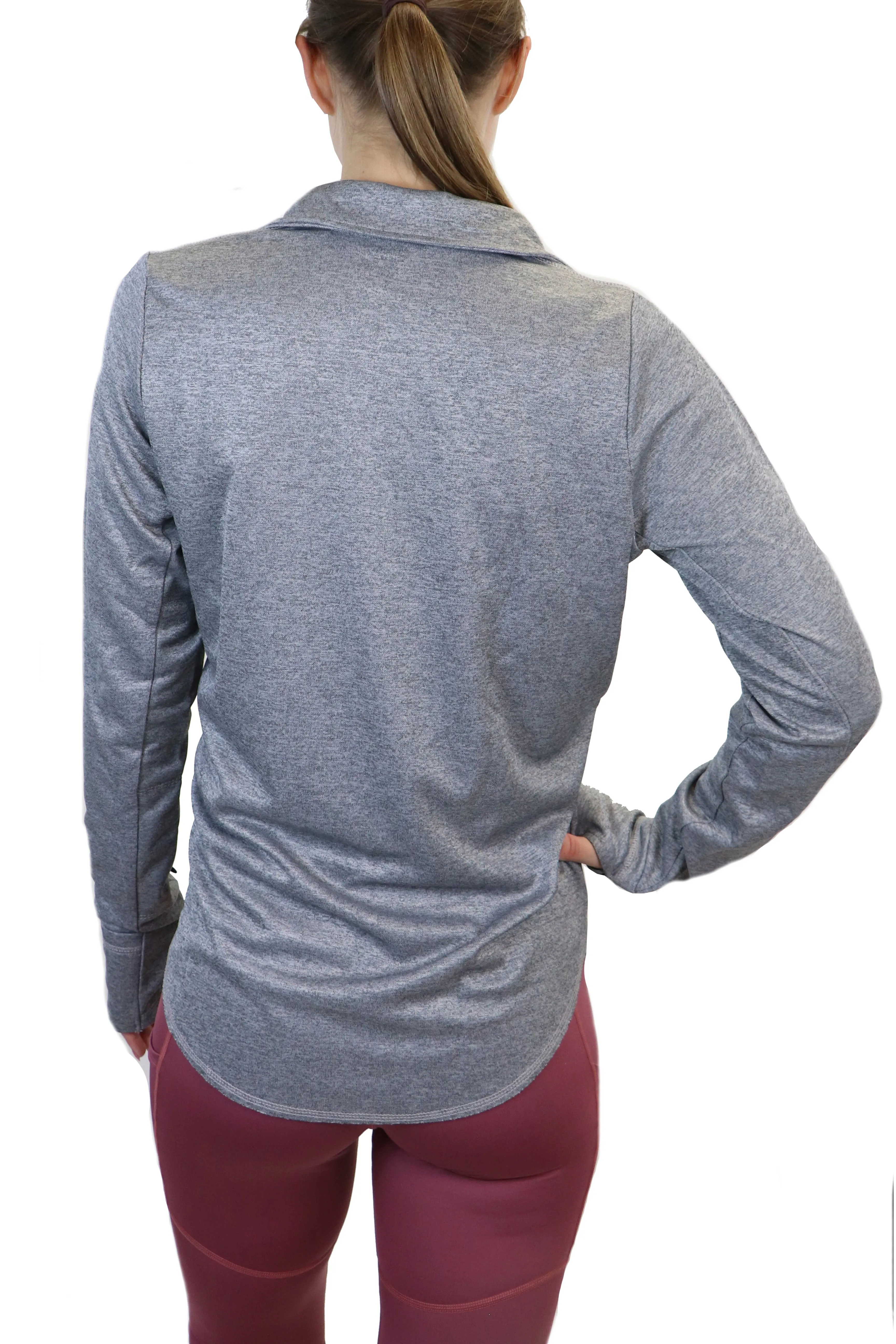 4205 - "Fold Over Cuff" 1/4 Zip Pullover/ Heather Grey - FINAL SALE