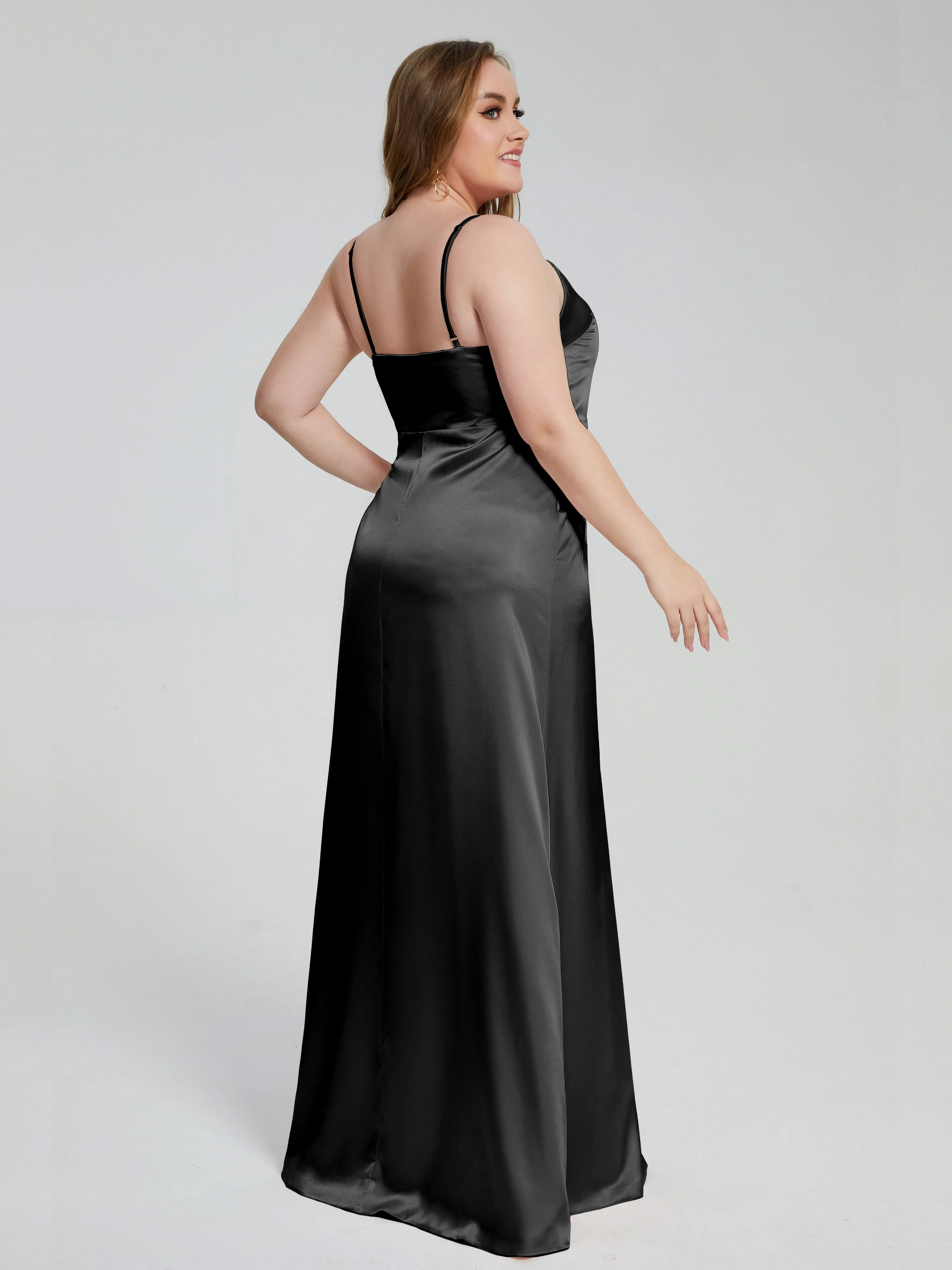 Adelyn Sexy Split Plus Size Soft Satin Bridesmaid Dresses