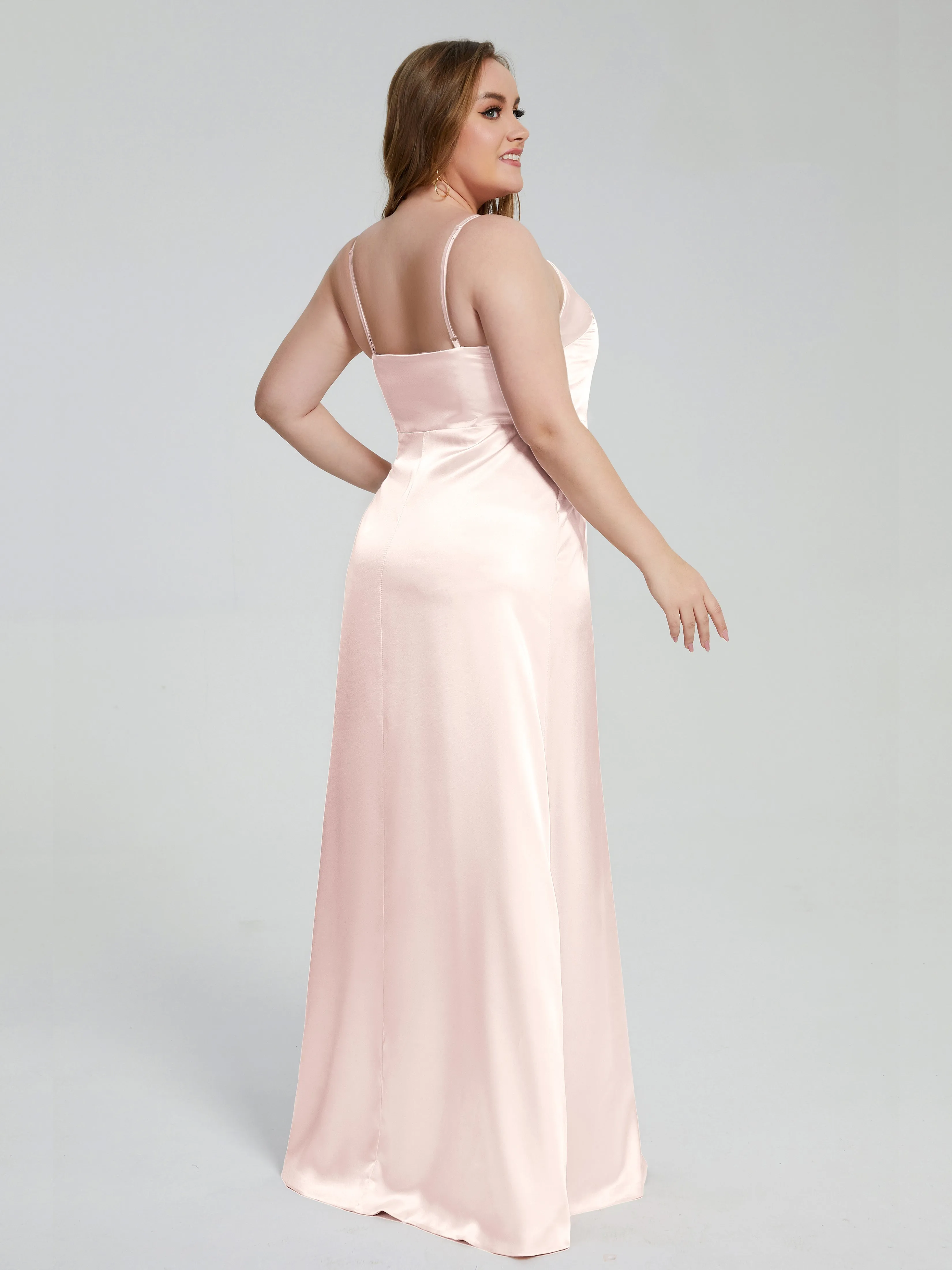 Adelyn Sexy Split Plus Size Soft Satin Bridesmaid Dresses
