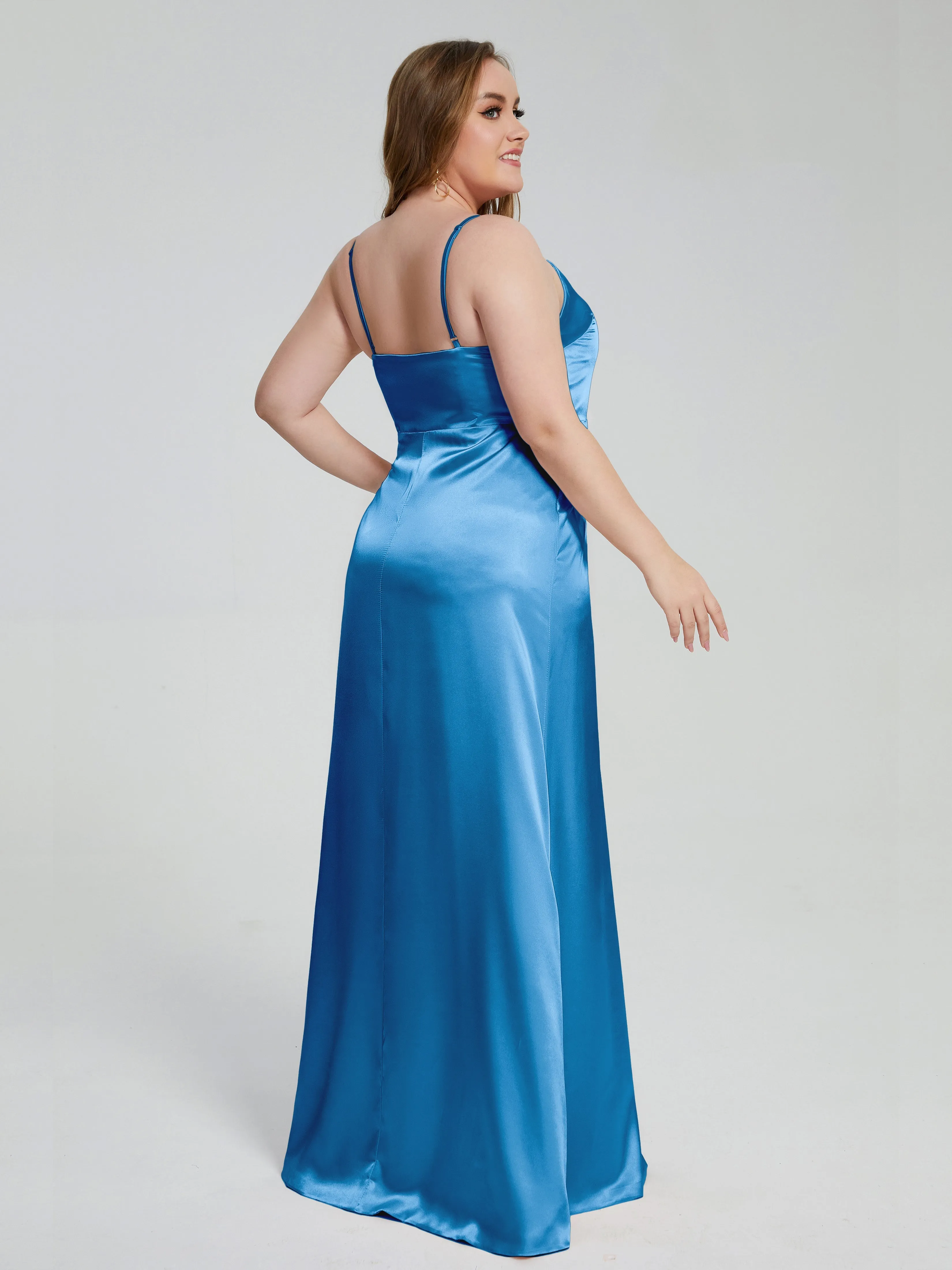 Adelyn Sexy Split Plus Size Soft Satin Bridesmaid Dresses