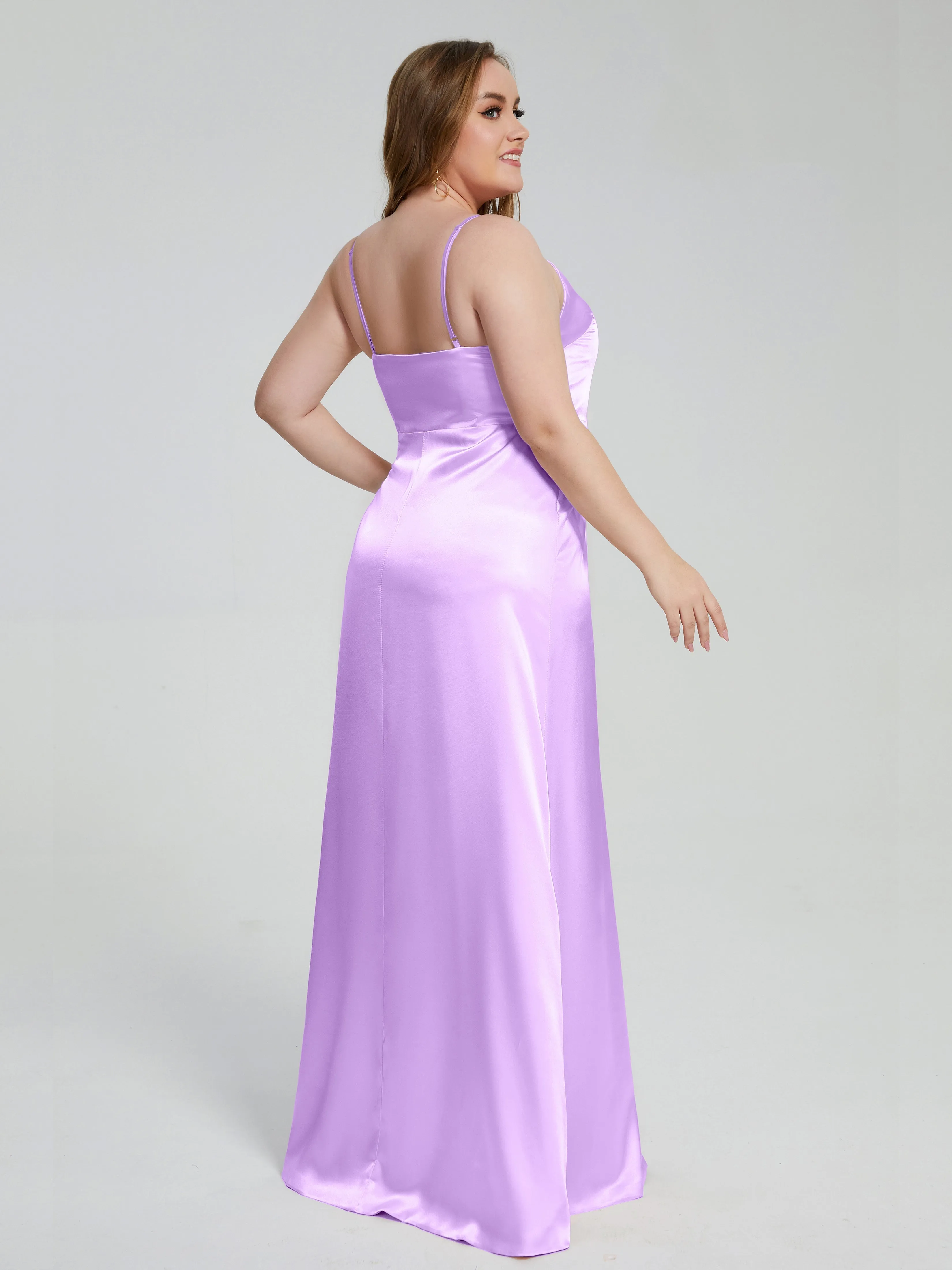 Adelyn Sexy Split Plus Size Soft Satin Bridesmaid Dresses