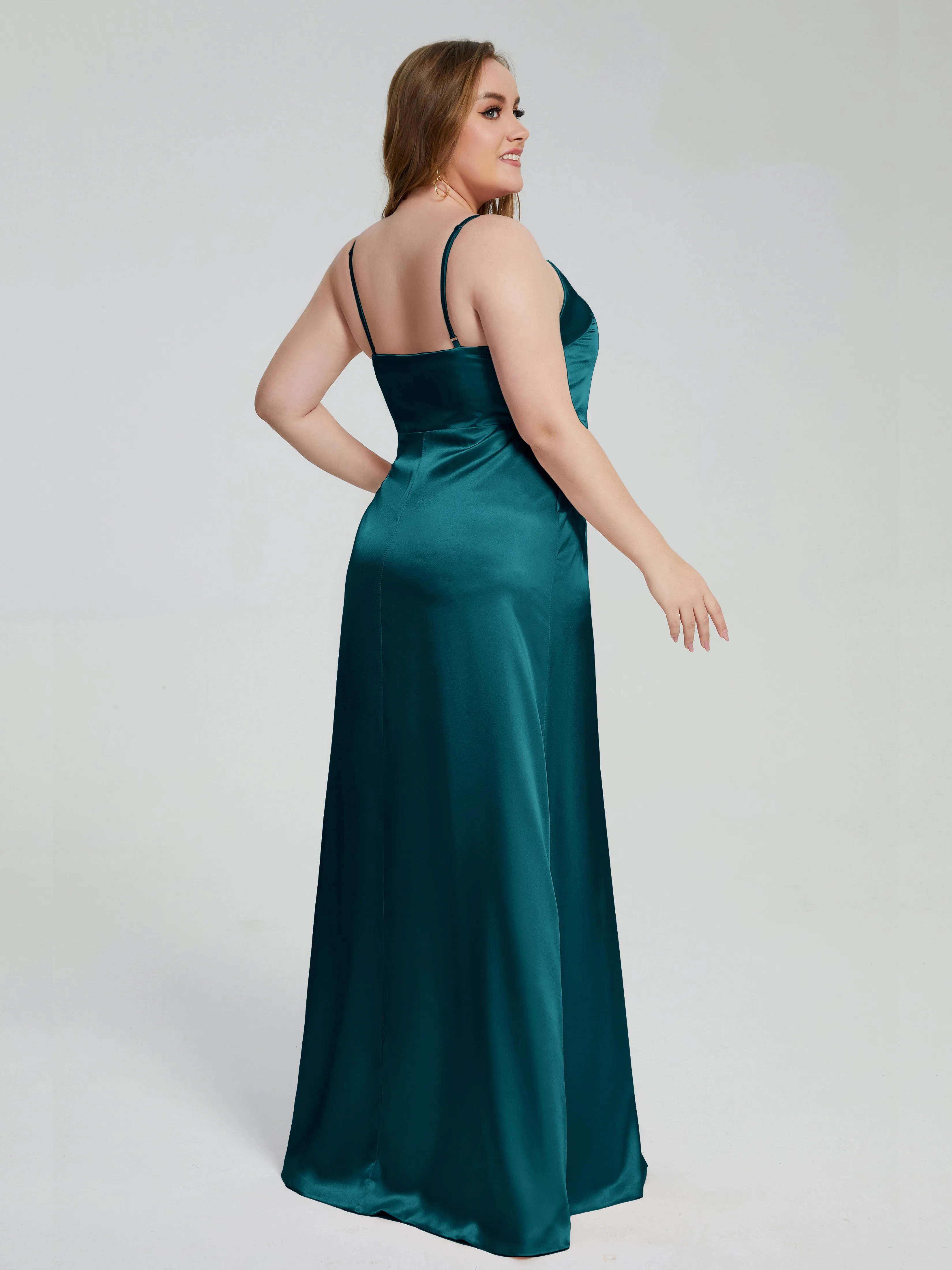 Adelyn Sexy Split Plus Size Soft Satin Bridesmaid Dresses