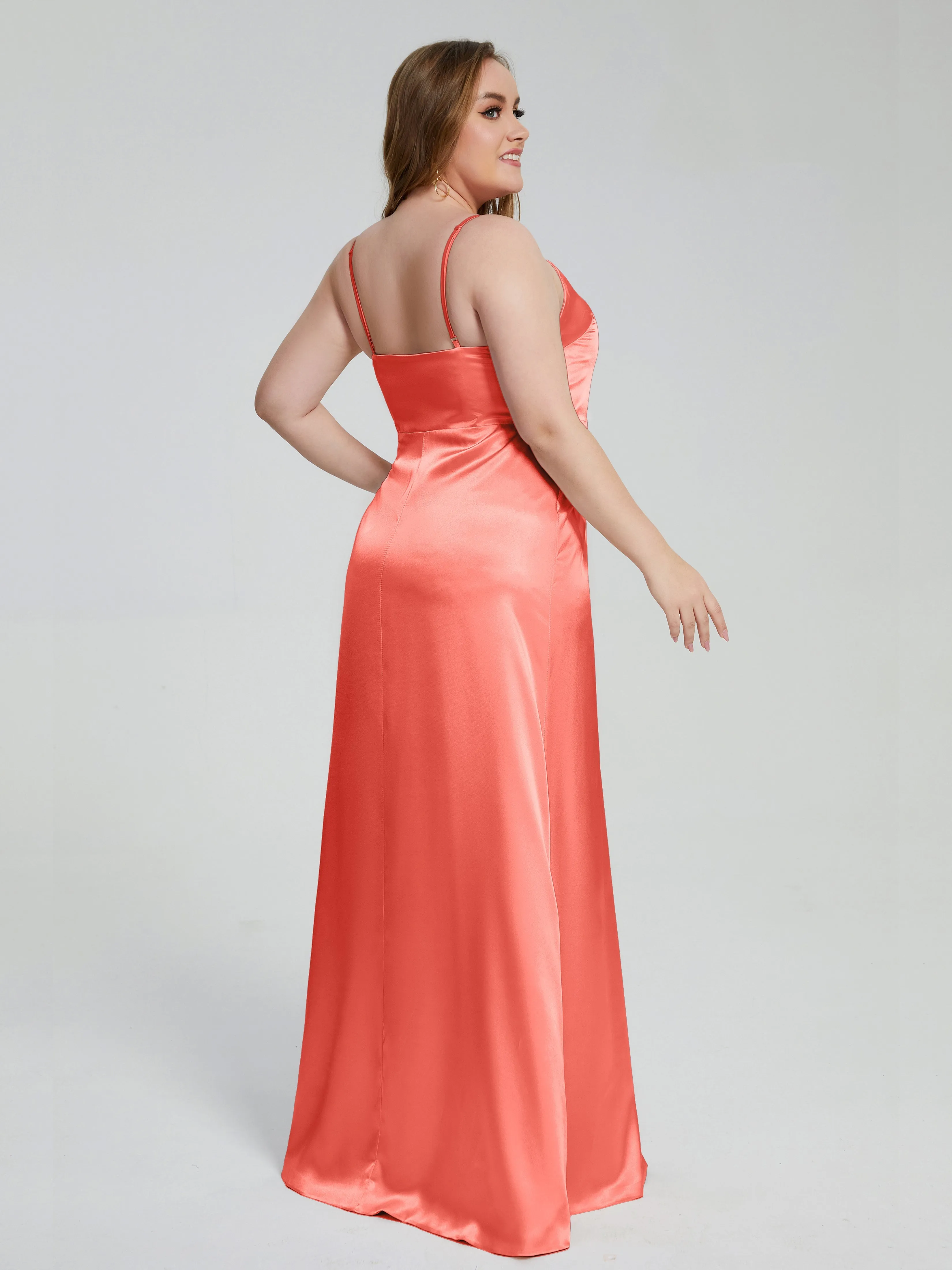 Adelyn Sexy Split Plus Size Soft Satin Bridesmaid Dresses
