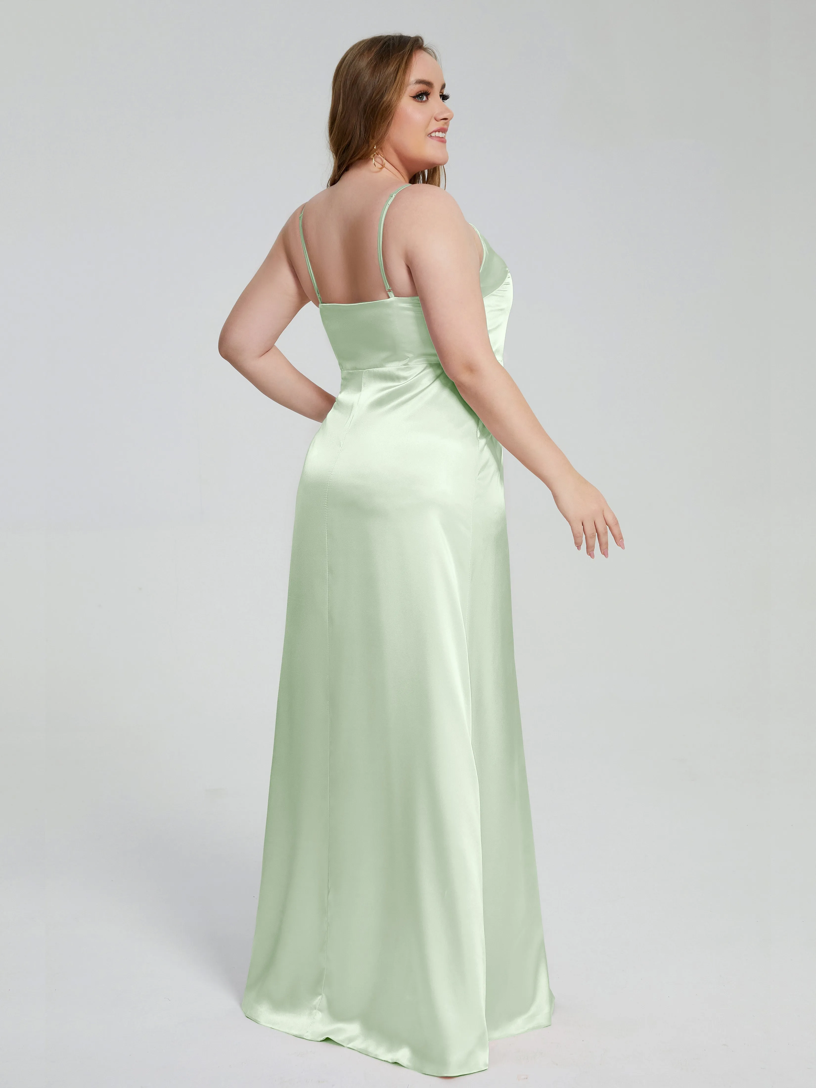 Adelyn Sexy Split Plus Size Soft Satin Bridesmaid Dresses