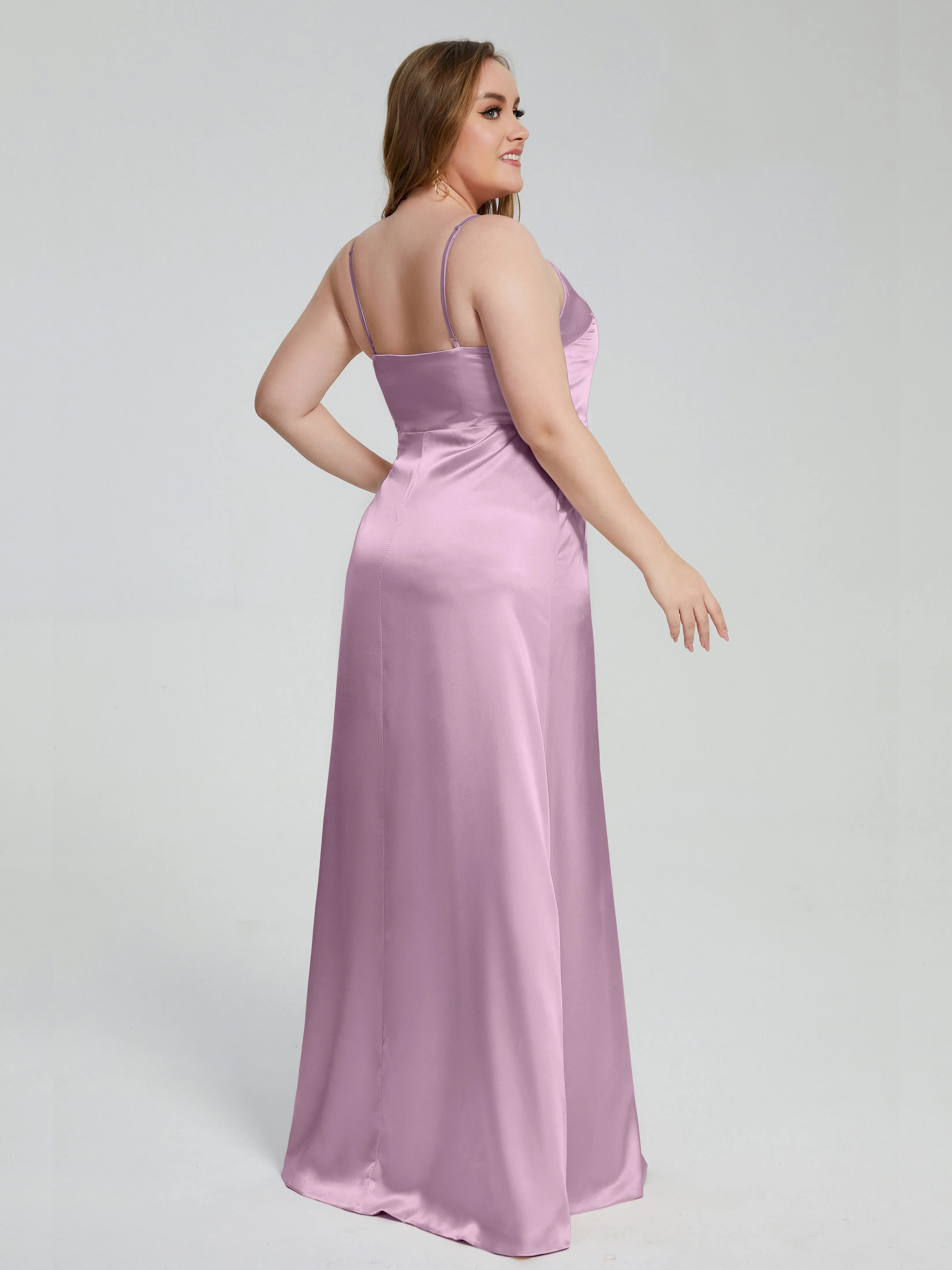 Adelyn Sexy Split Plus Size Soft Satin Bridesmaid Dresses