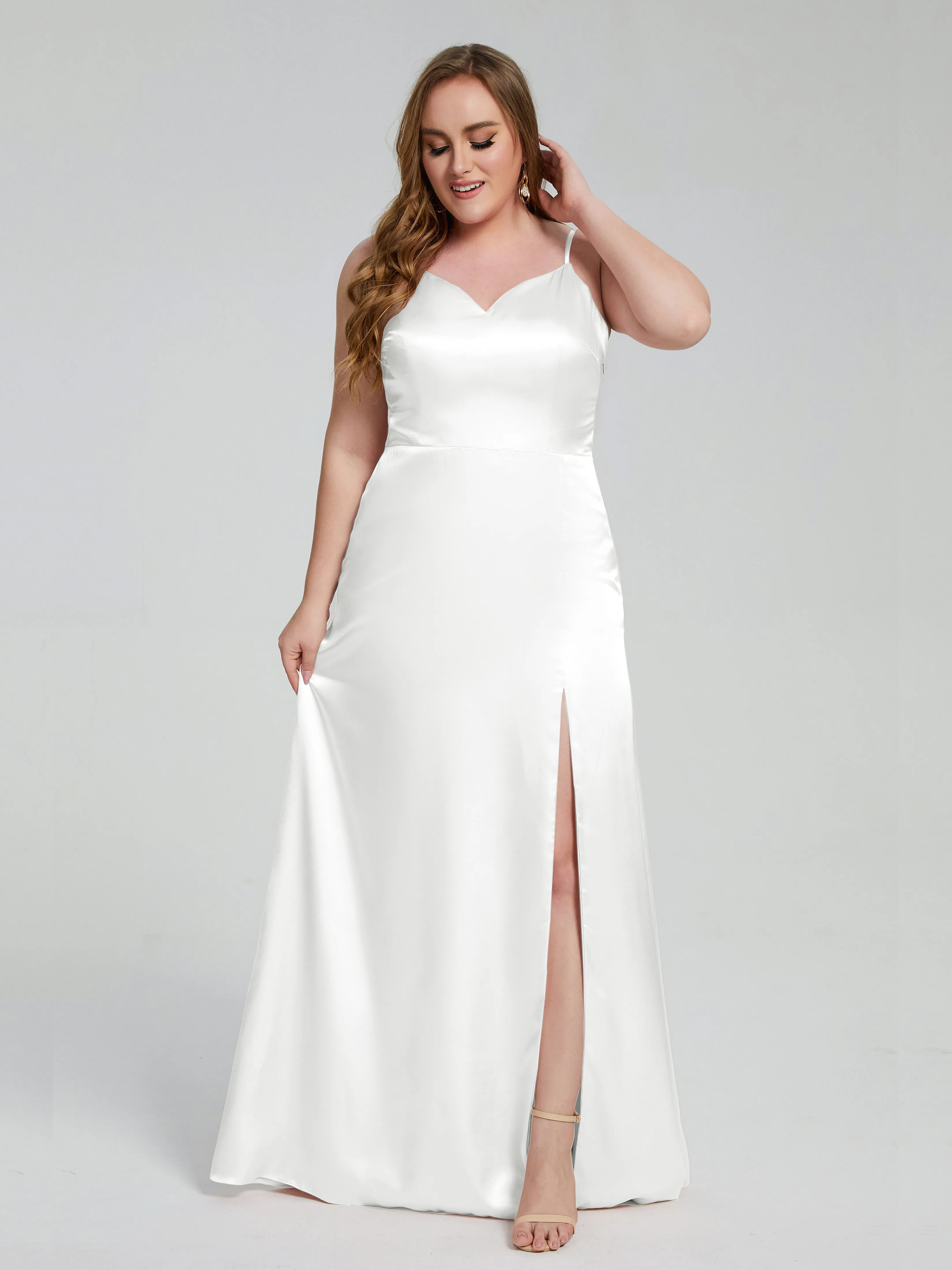 Adelyn Sexy Split Plus Size Soft Satin Bridesmaid Dresses