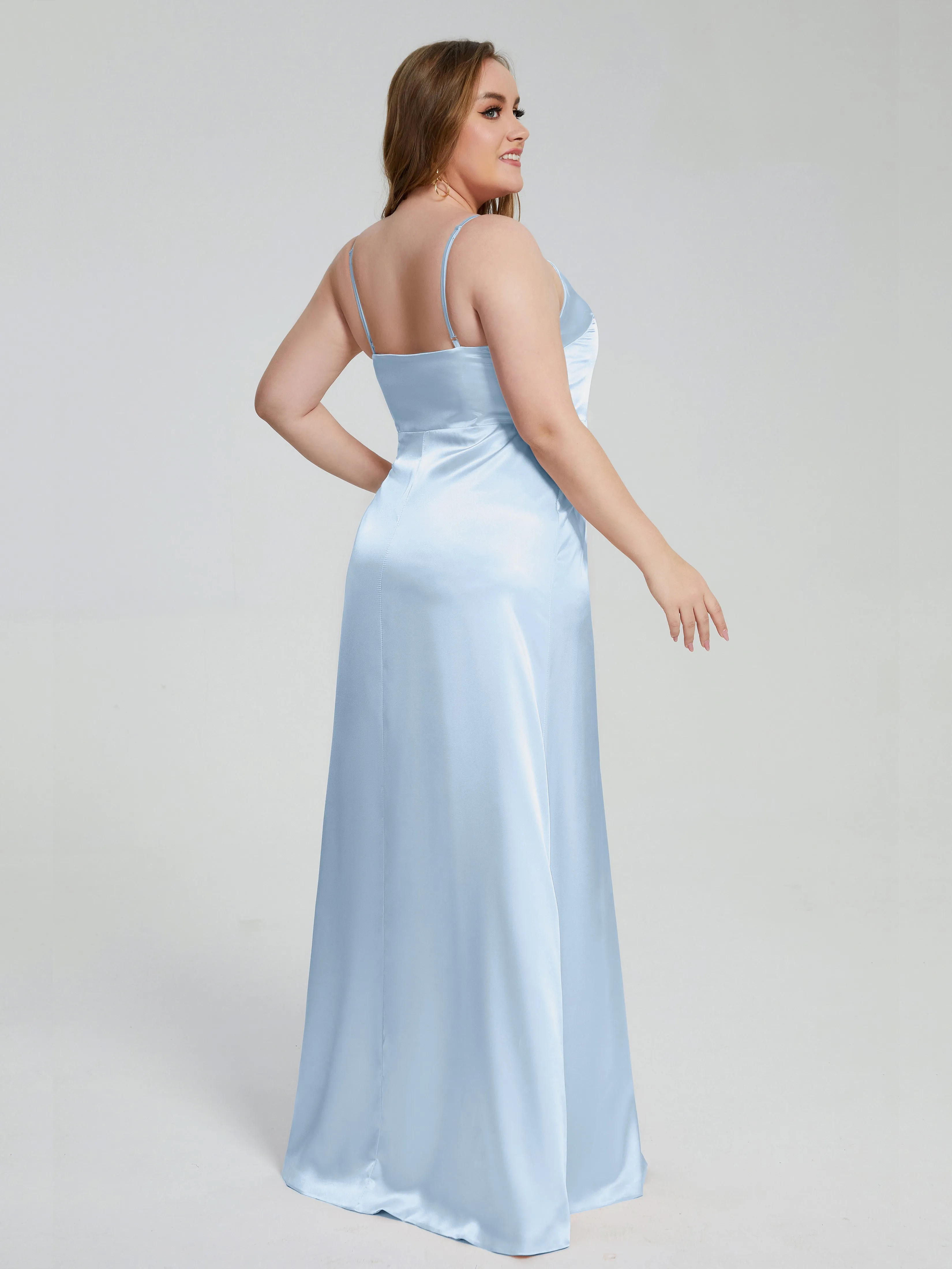 Adelyn Sexy Split Plus Size Soft Satin Bridesmaid Dresses