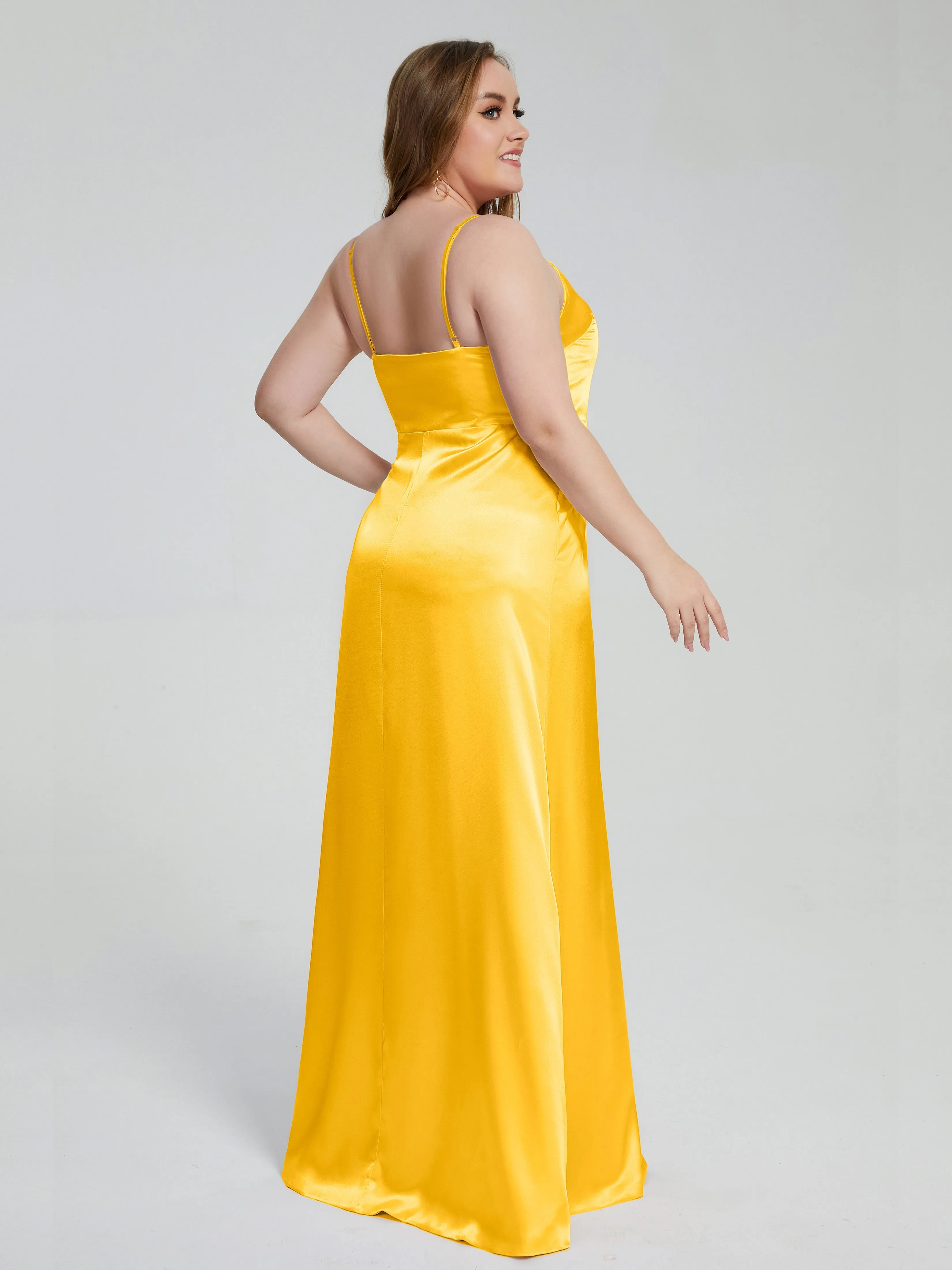 Adelyn Sexy Split Plus Size Soft Satin Bridesmaid Dresses