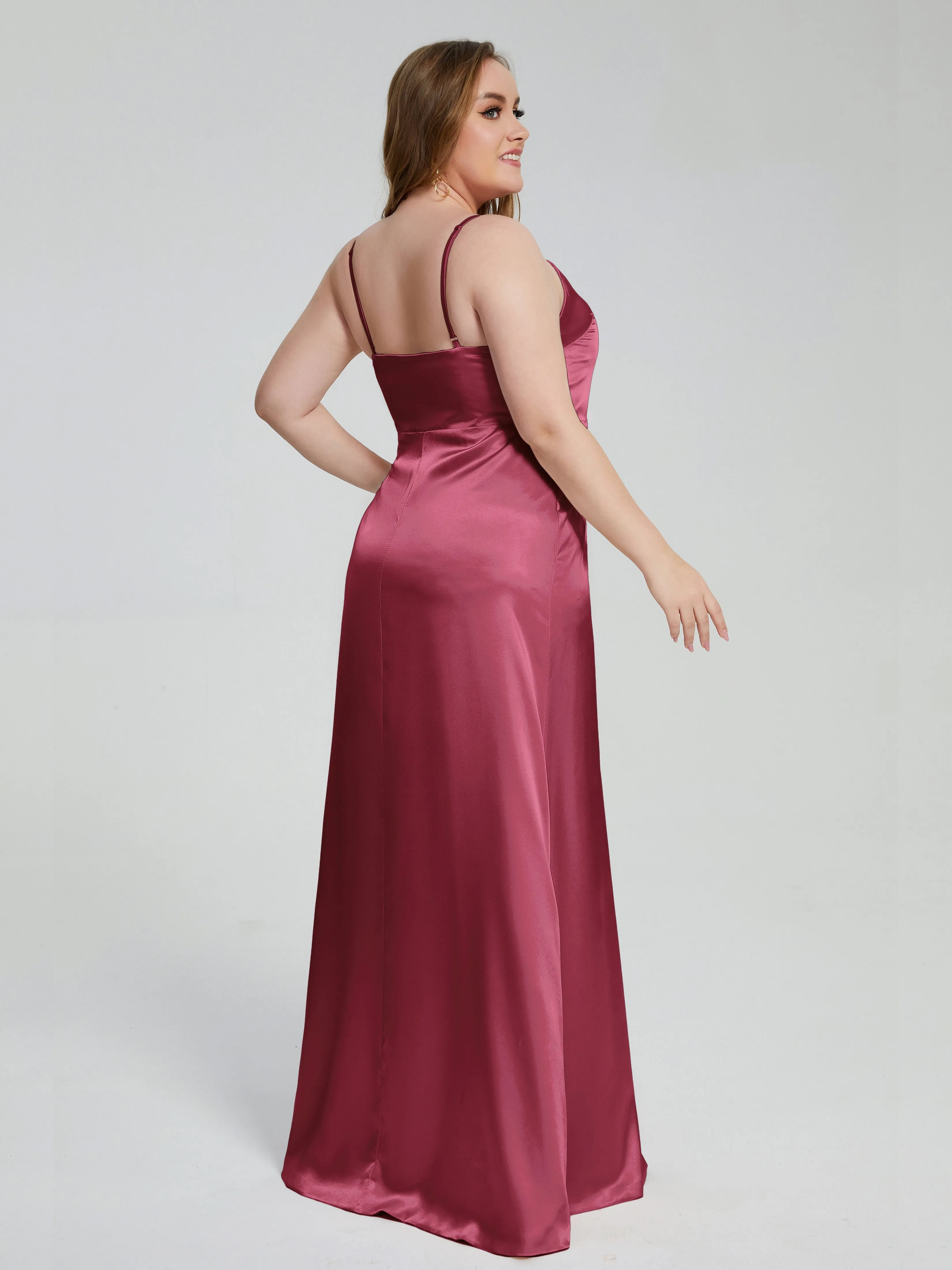Adelyn Sexy Split Plus Size Soft Satin Bridesmaid Dresses