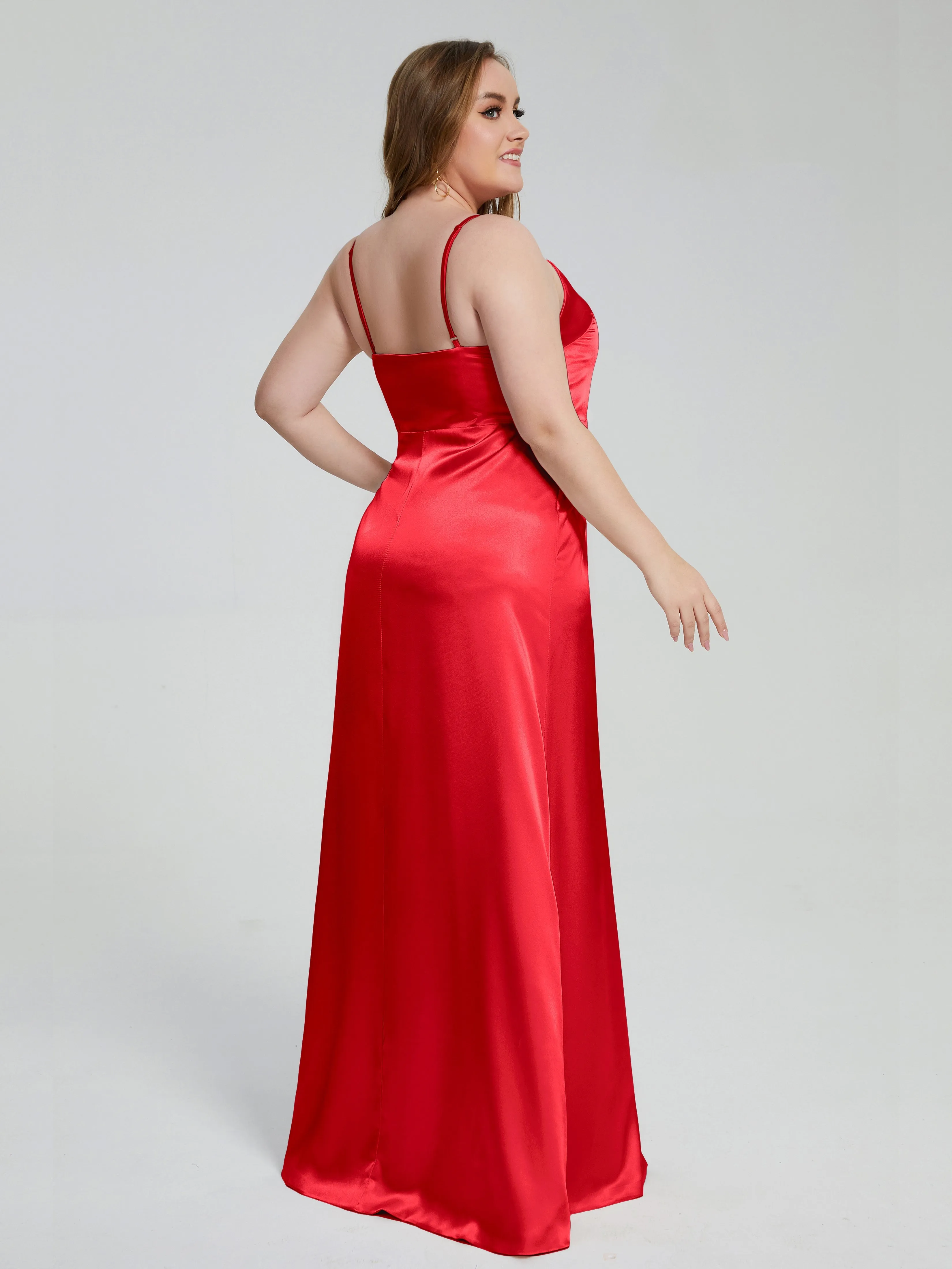 Adelyn Sexy Split Plus Size Soft Satin Bridesmaid Dresses
