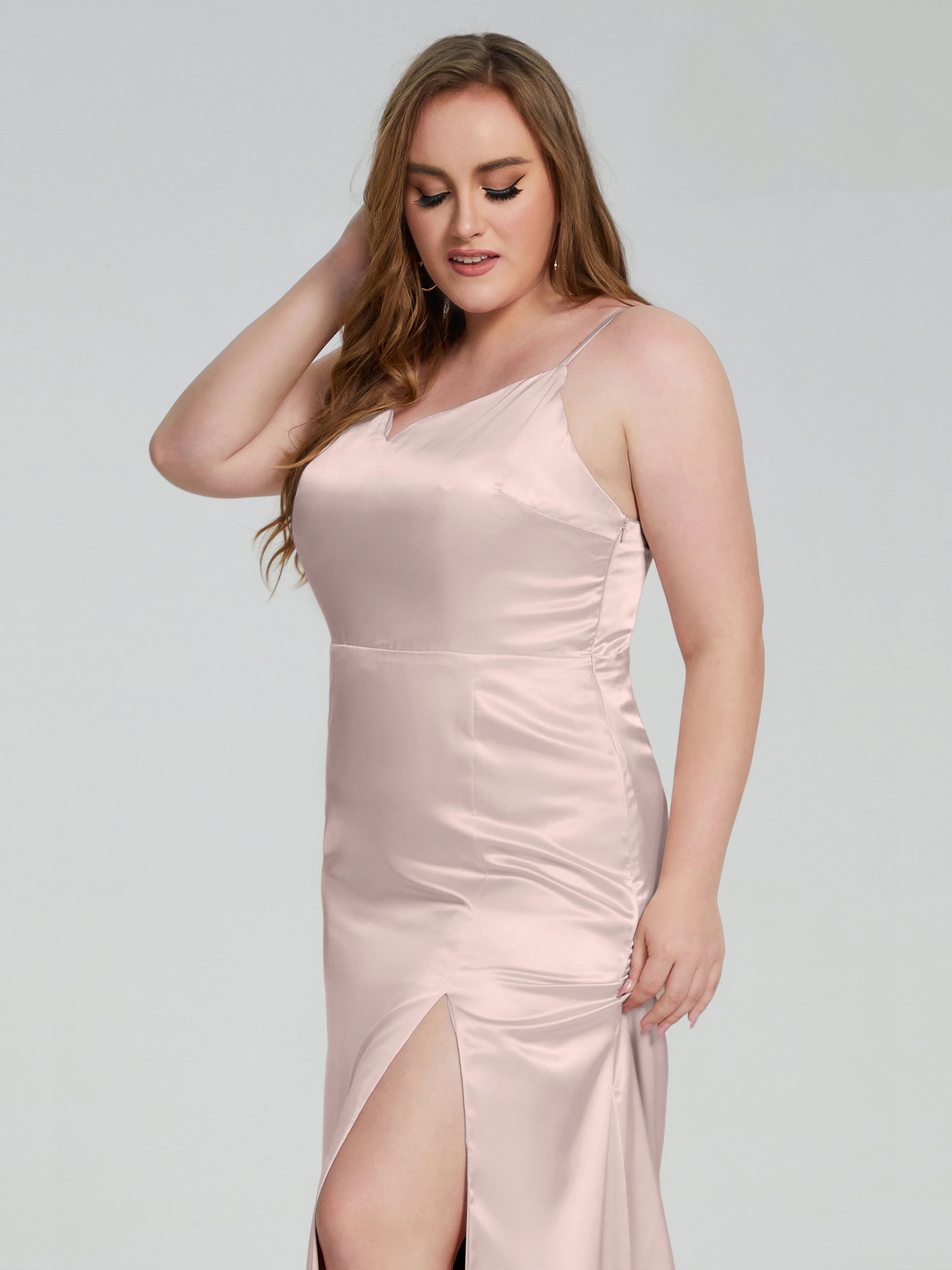 Adelyn Sexy Split Plus Size Soft Satin Bridesmaid Dresses