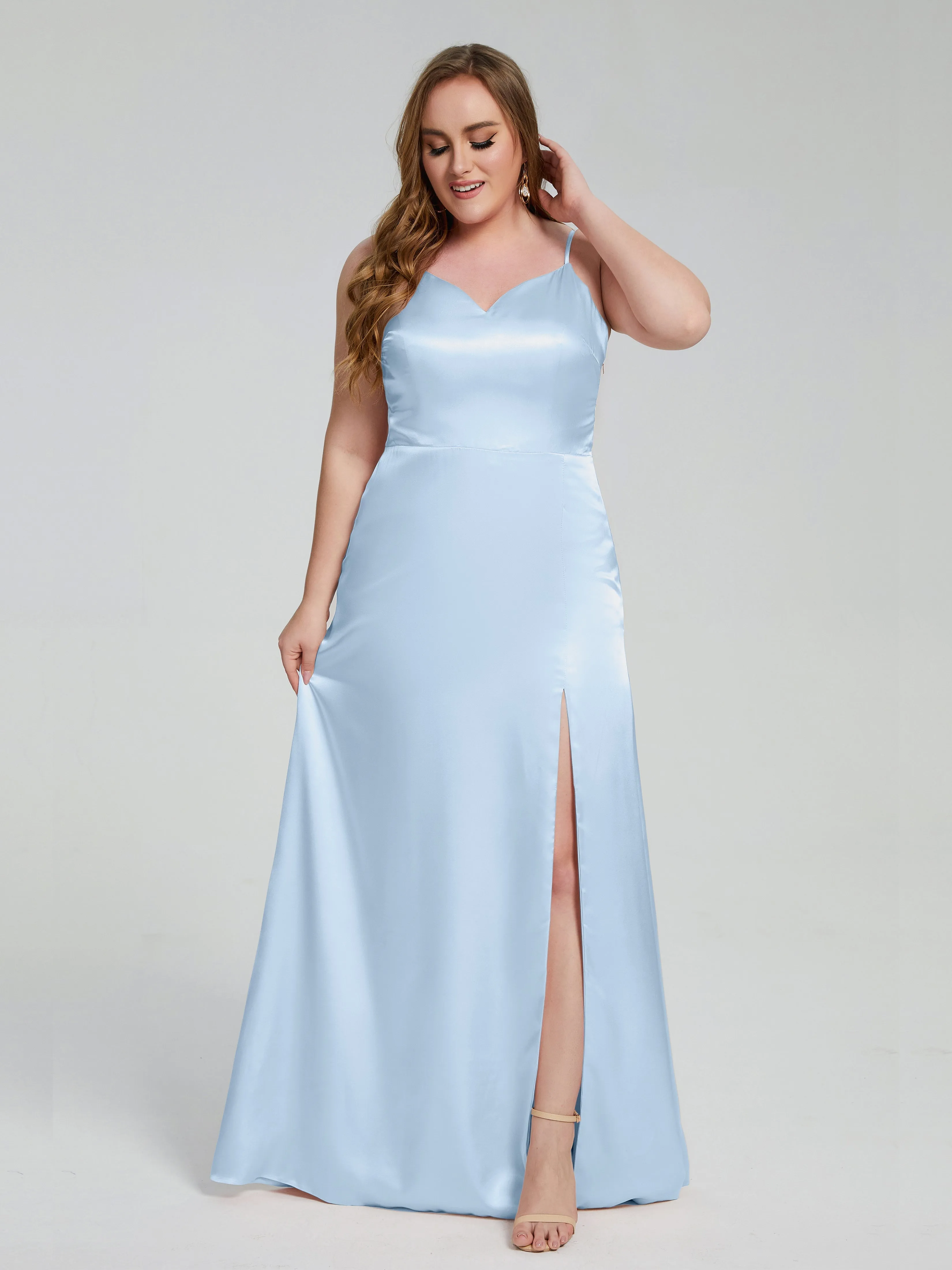 Adelyn Sexy Split Plus Size Soft Satin Bridesmaid Dresses