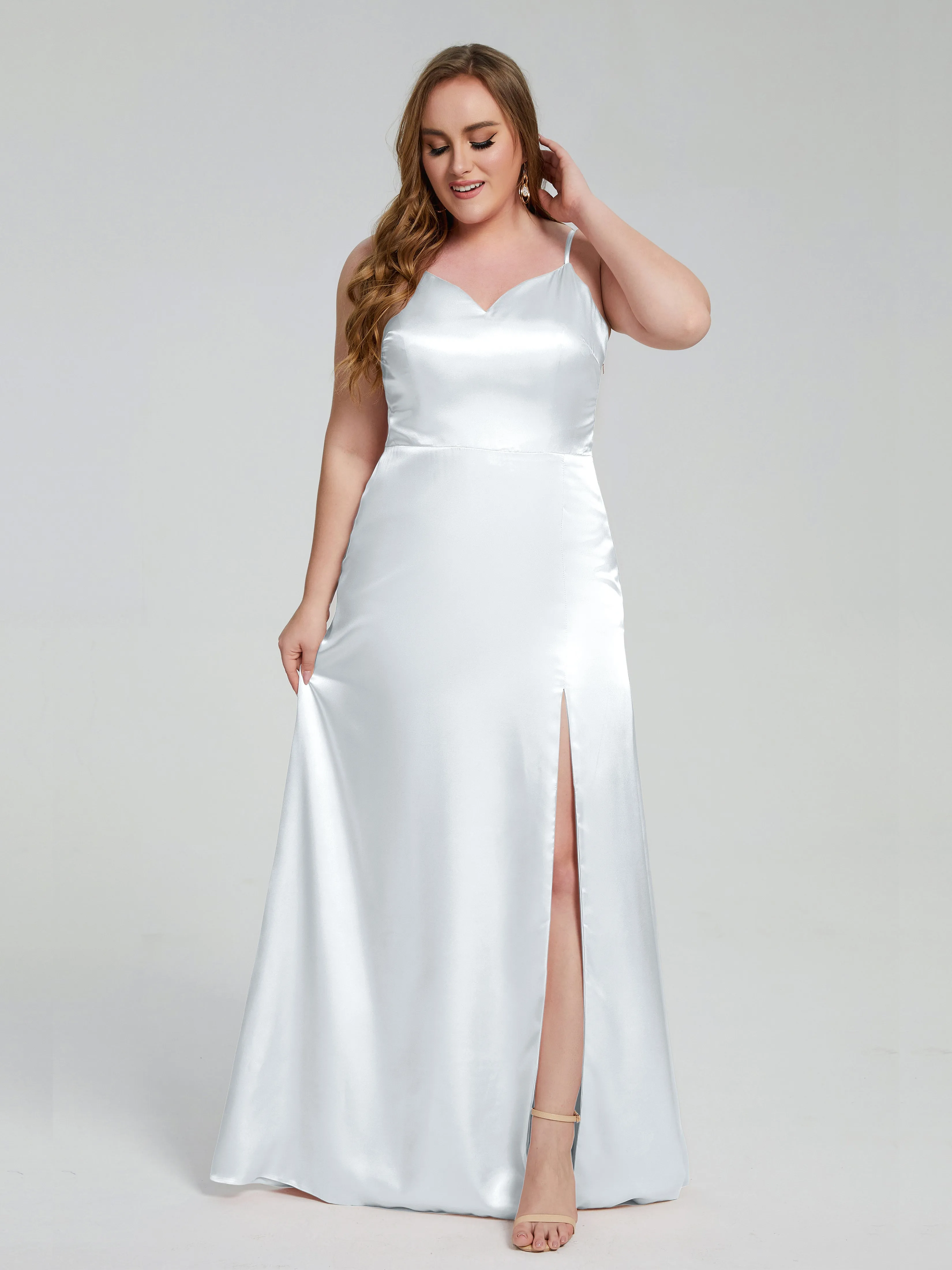 Adelyn Sexy Split Plus Size Soft Satin Bridesmaid Dresses
