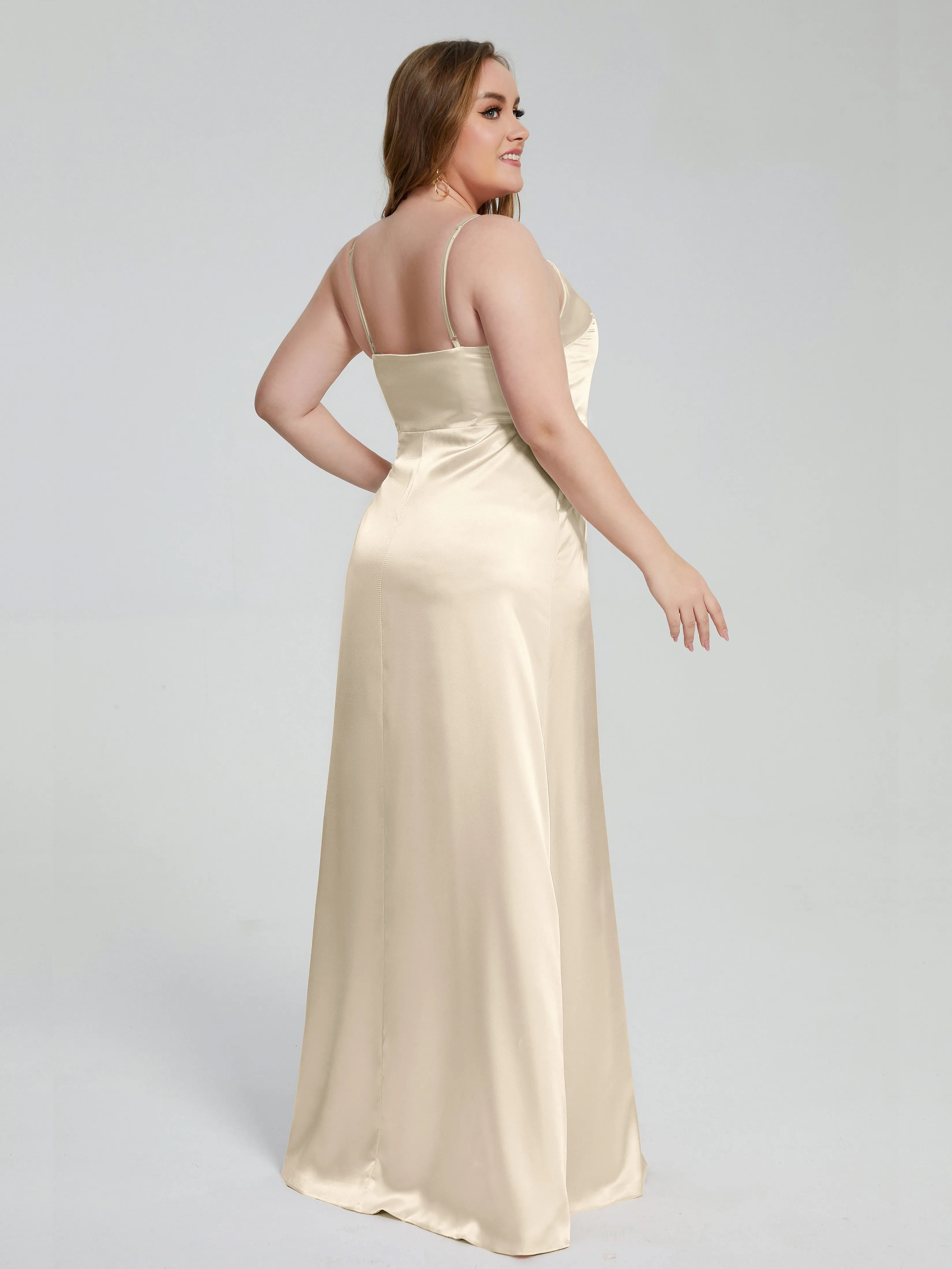Adelyn Sexy Split Plus Size Soft Satin Bridesmaid Dresses