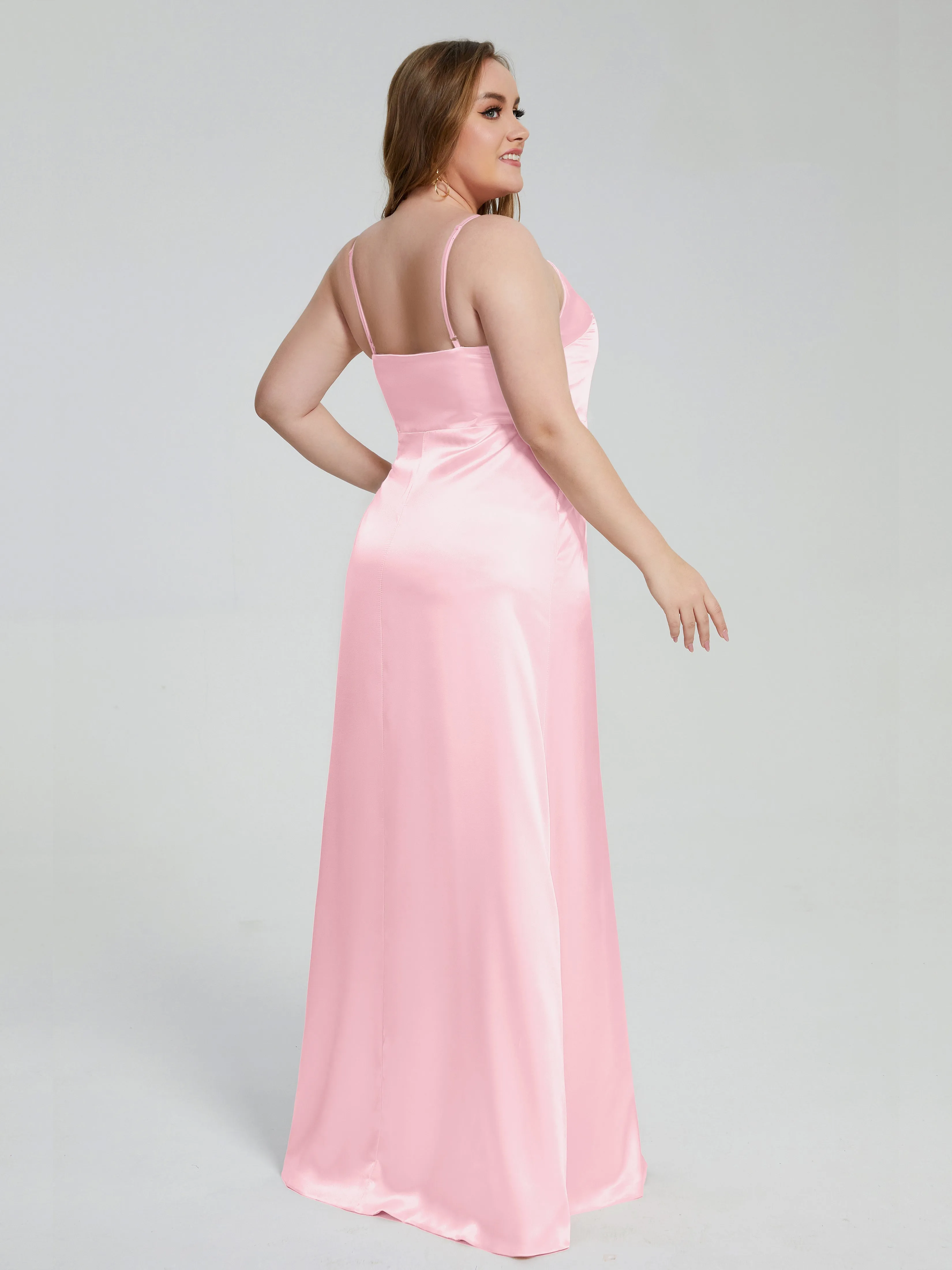 Adelyn Sexy Split Plus Size Soft Satin Bridesmaid Dresses