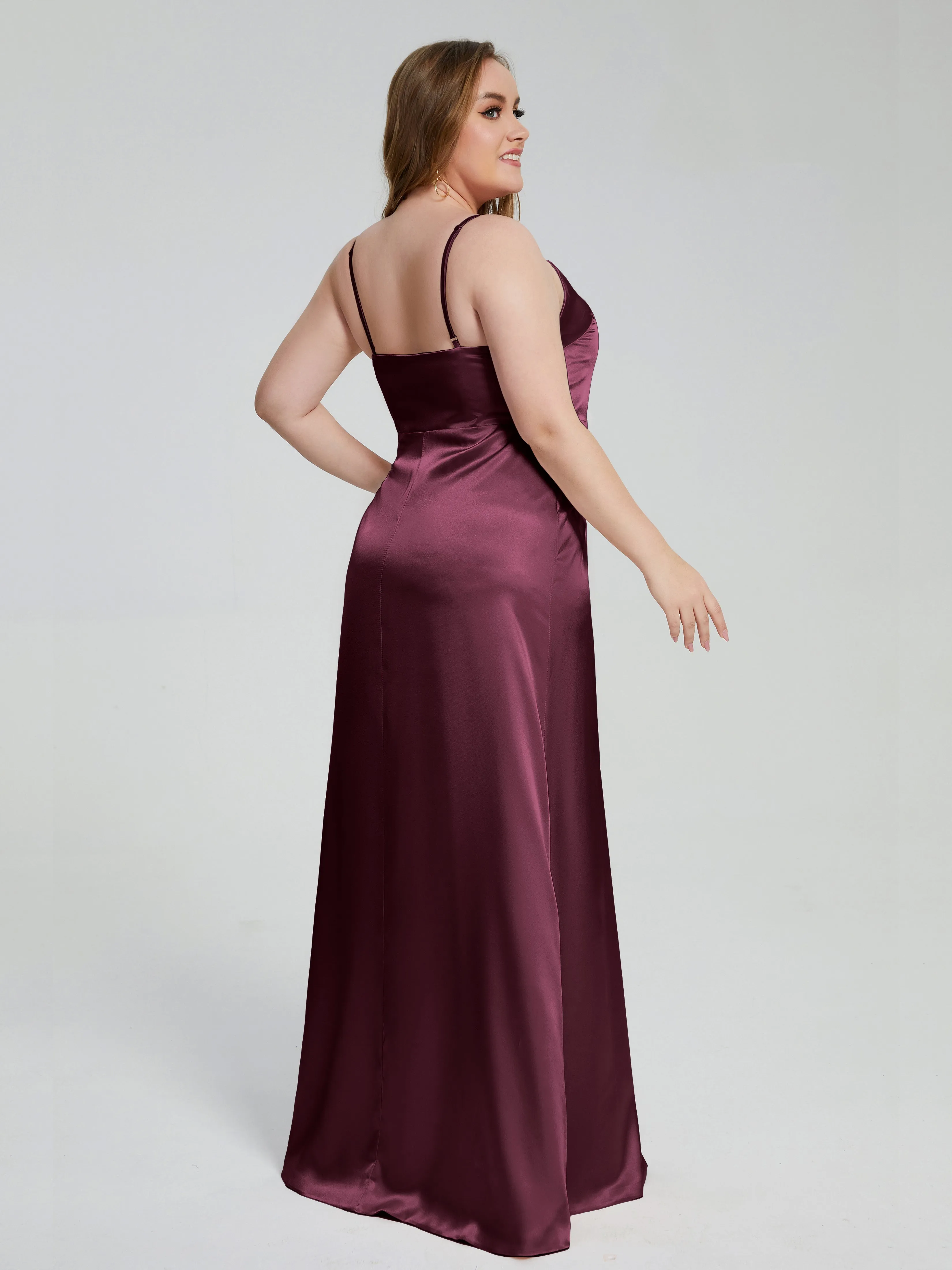 Adelyn Sexy Split Plus Size Soft Satin Bridesmaid Dresses