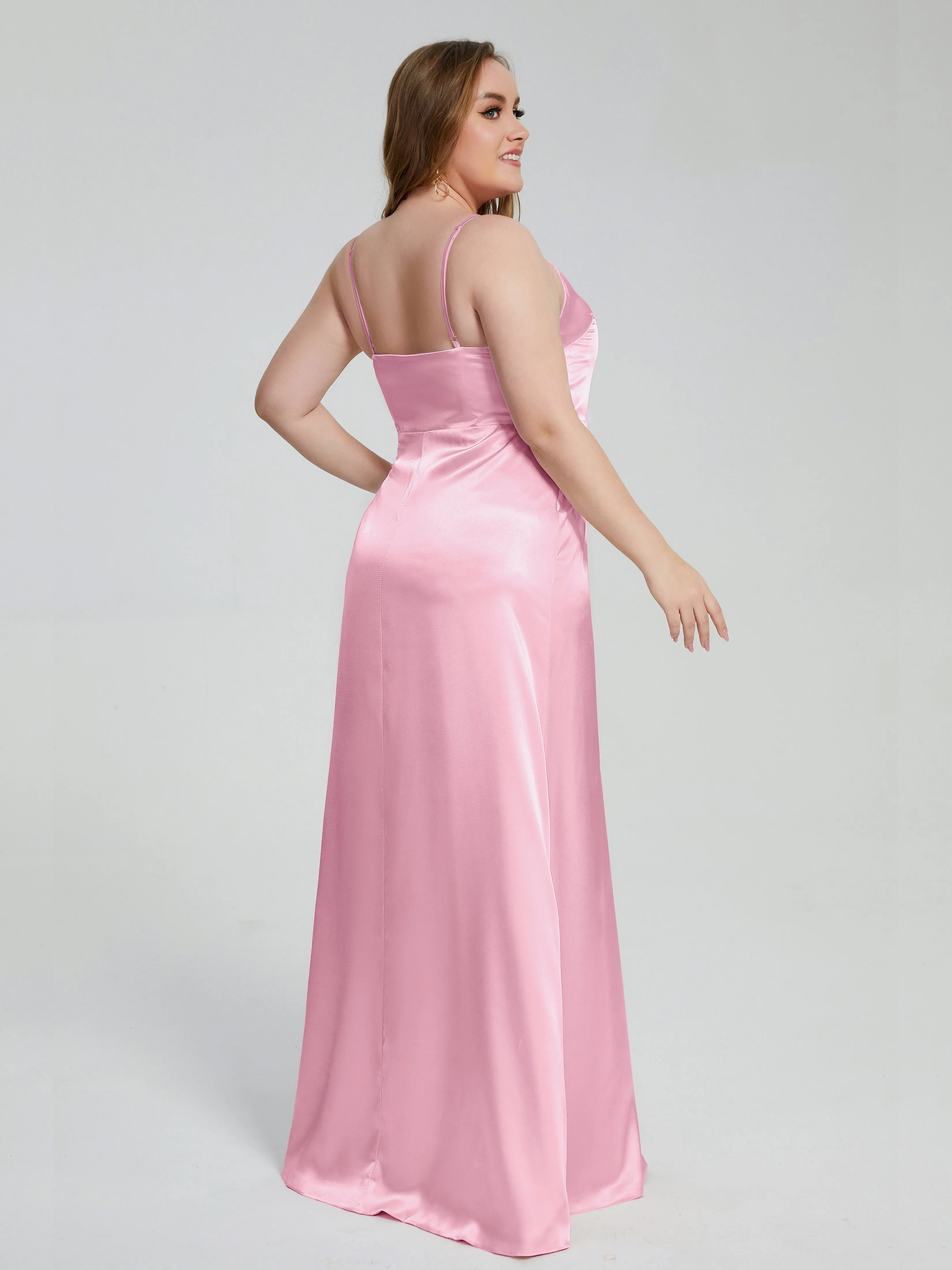 Adelyn Sexy Split Plus Size Soft Satin Bridesmaid Dresses
