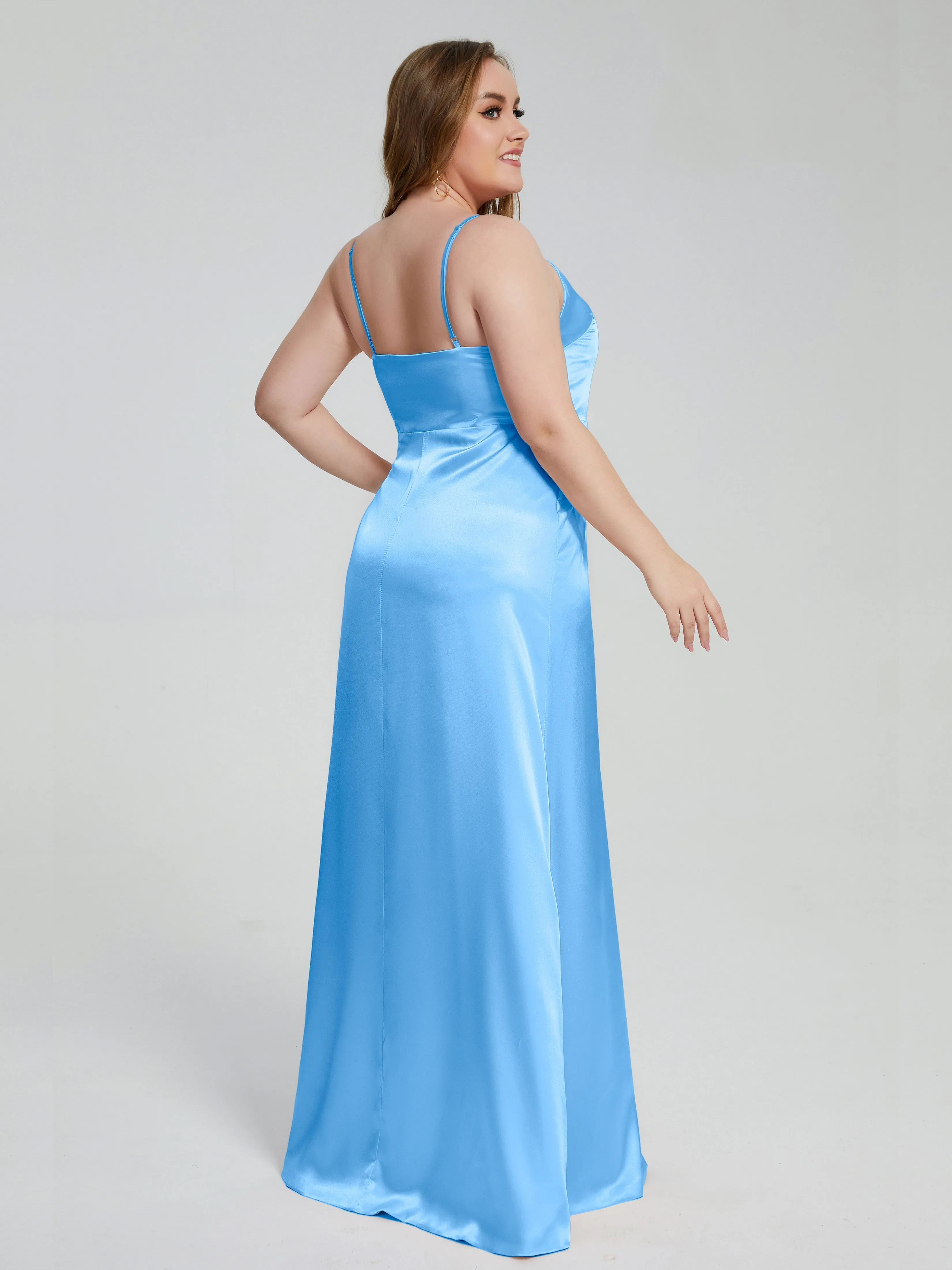 Adelyn Sexy Split Plus Size Soft Satin Bridesmaid Dresses