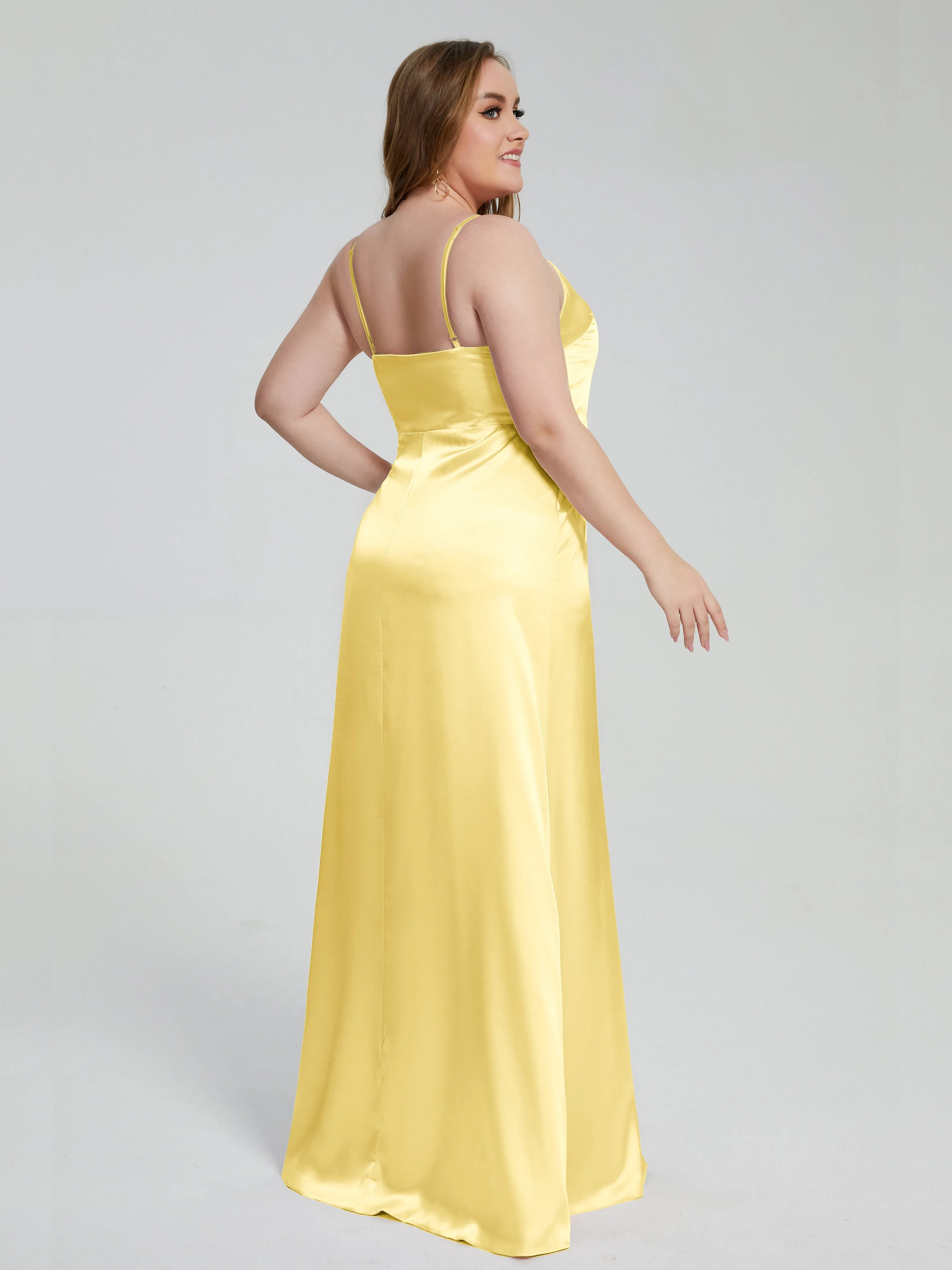 Adelyn Sexy Split Plus Size Soft Satin Bridesmaid Dresses