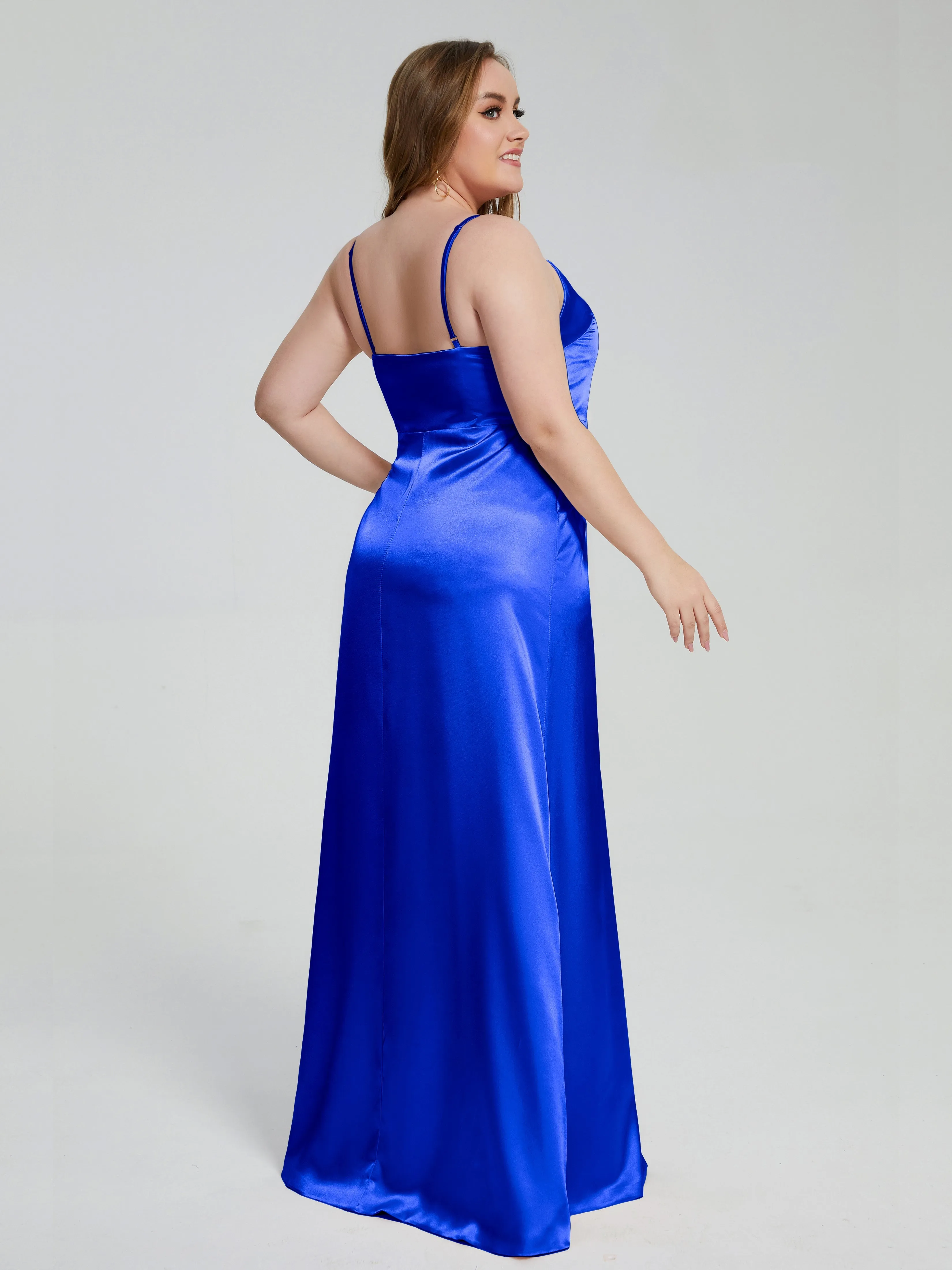 Adelyn Sexy Split Plus Size Soft Satin Bridesmaid Dresses