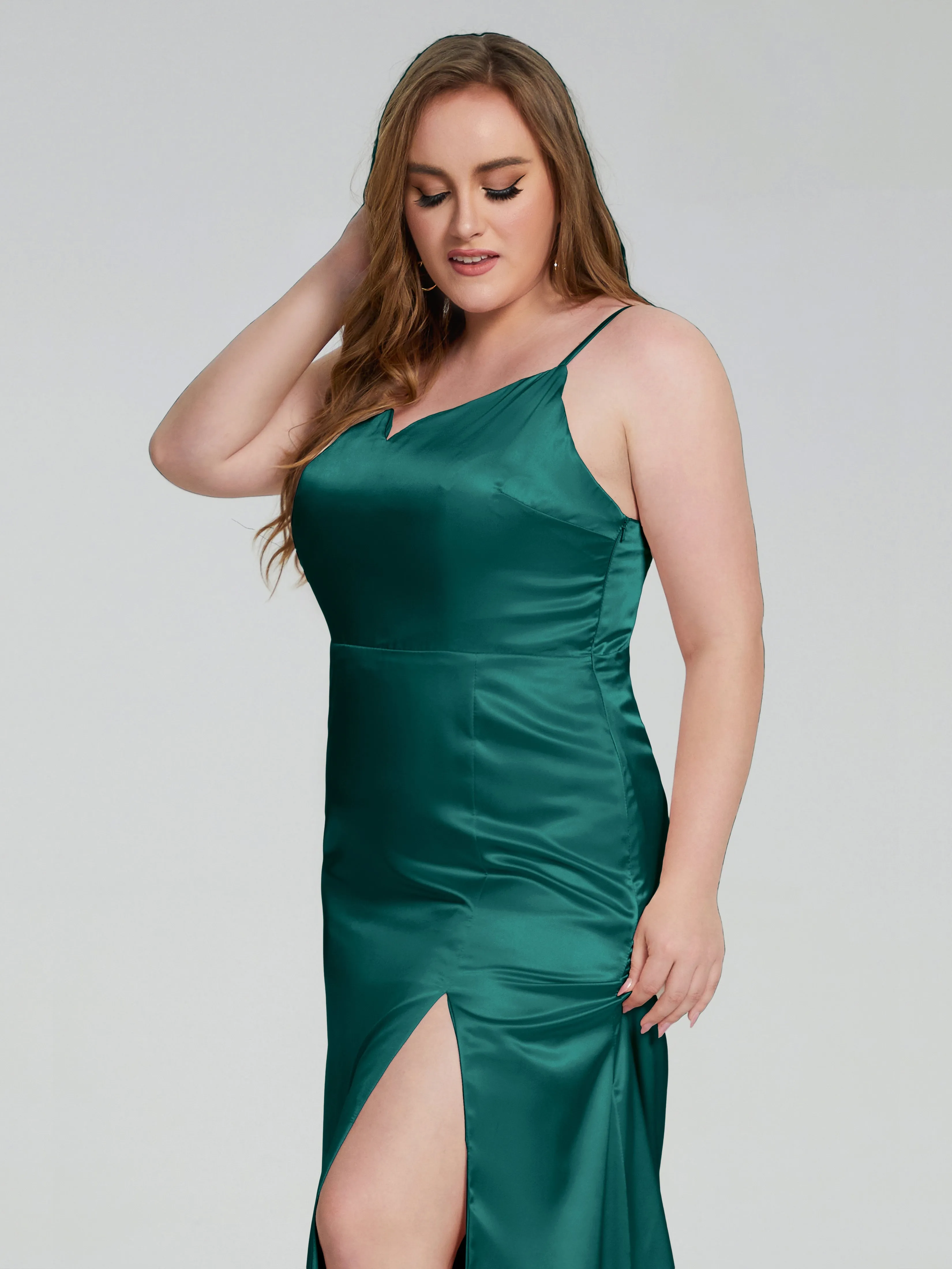 Adelyn Sexy Split Plus Size Soft Satin Bridesmaid Dresses