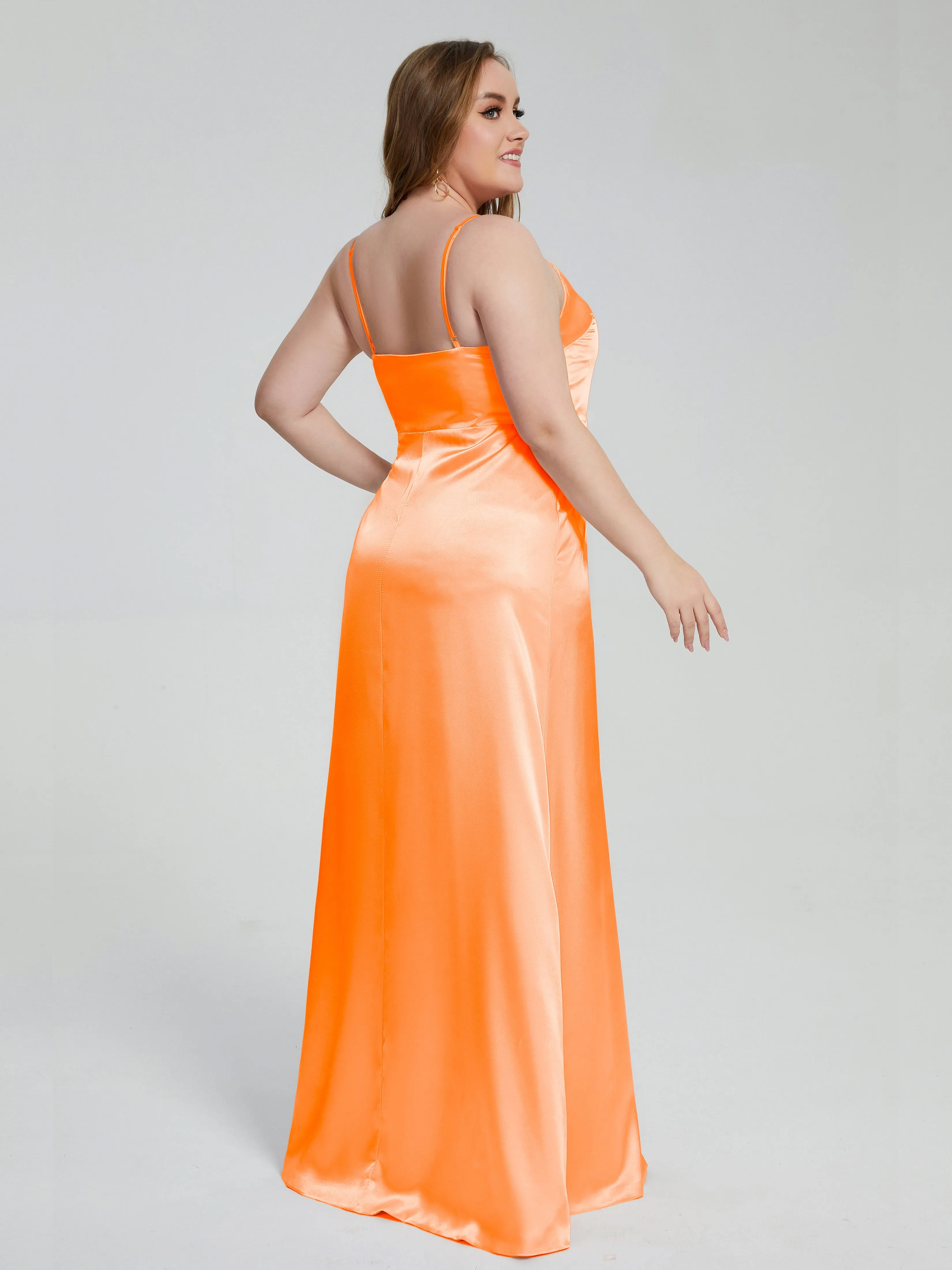 Adelyn Sexy Split Plus Size Soft Satin Bridesmaid Dresses
