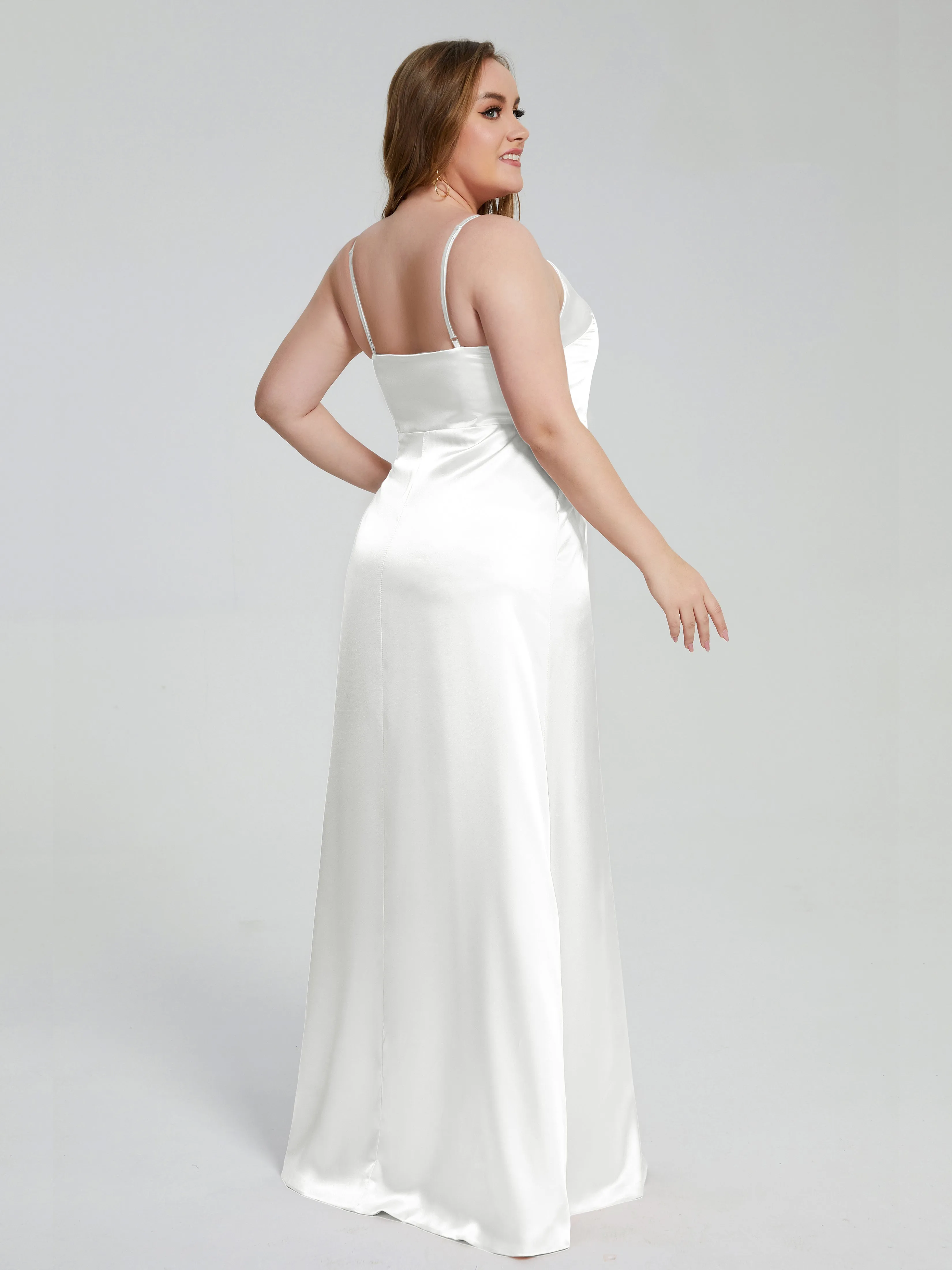 Adelyn Sexy Split Plus Size Soft Satin Bridesmaid Dresses