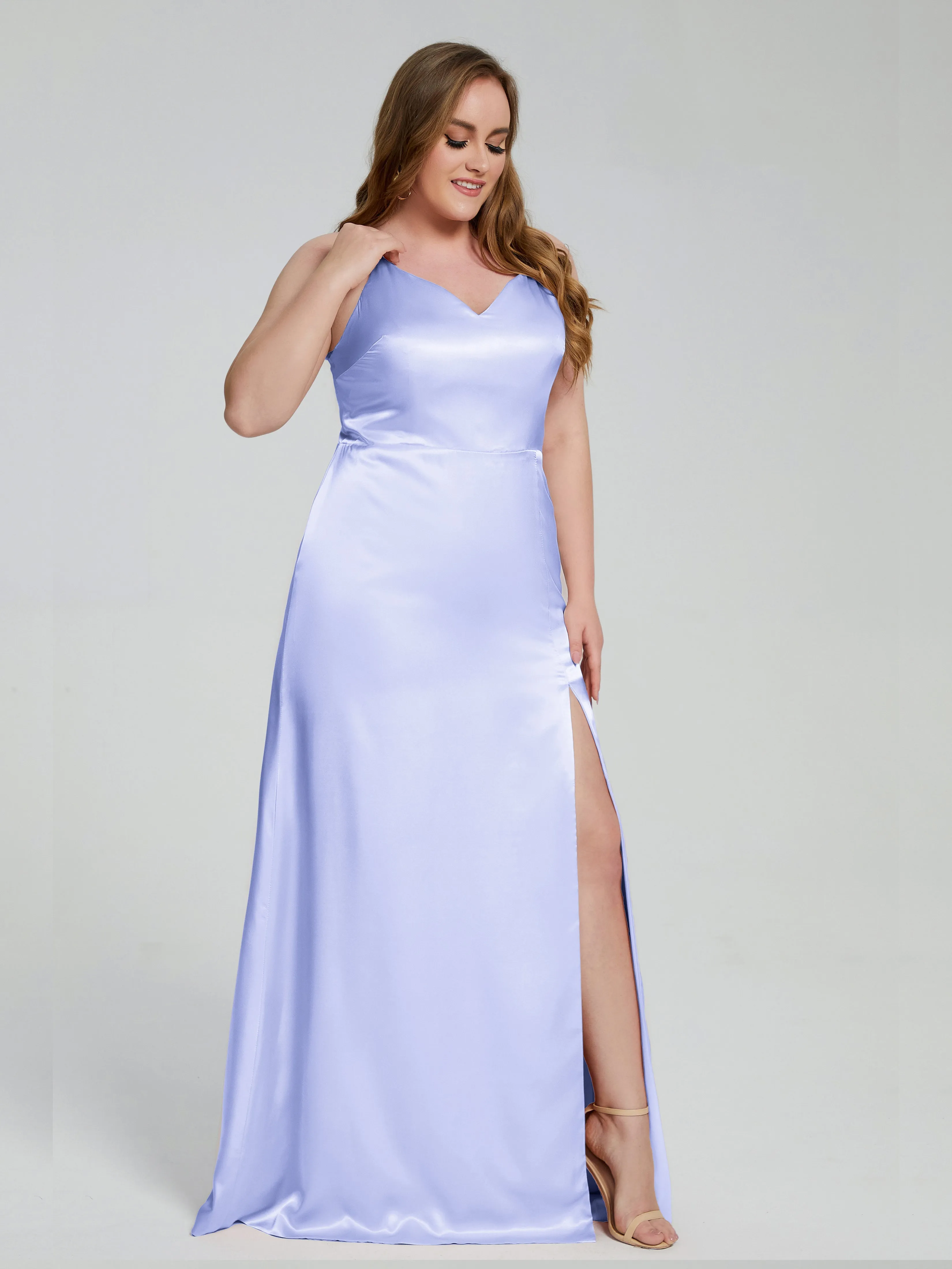 Adelyn Sexy Split Plus Size Soft Satin Bridesmaid Dresses