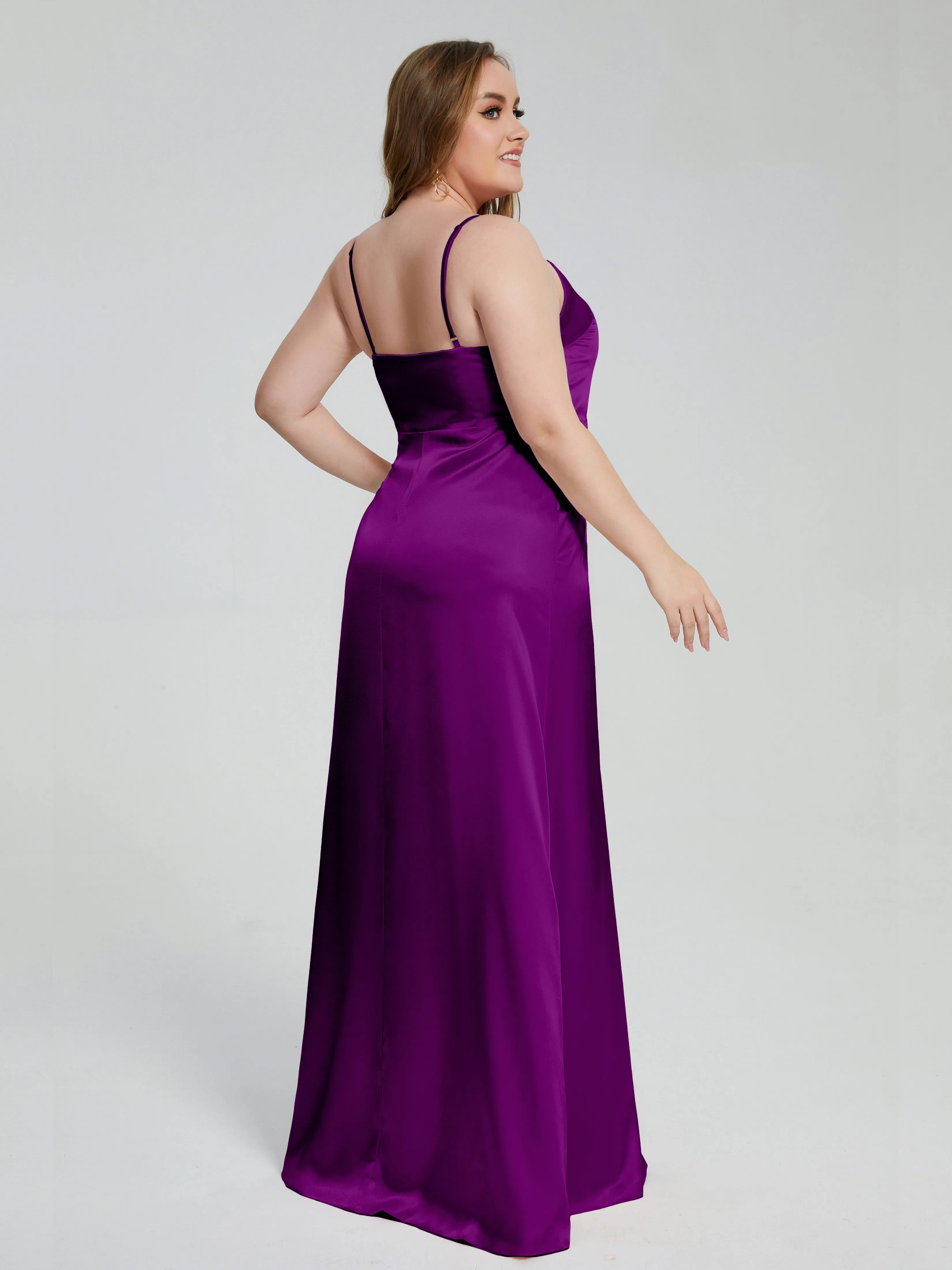 Adelyn Sexy Split Plus Size Soft Satin Bridesmaid Dresses