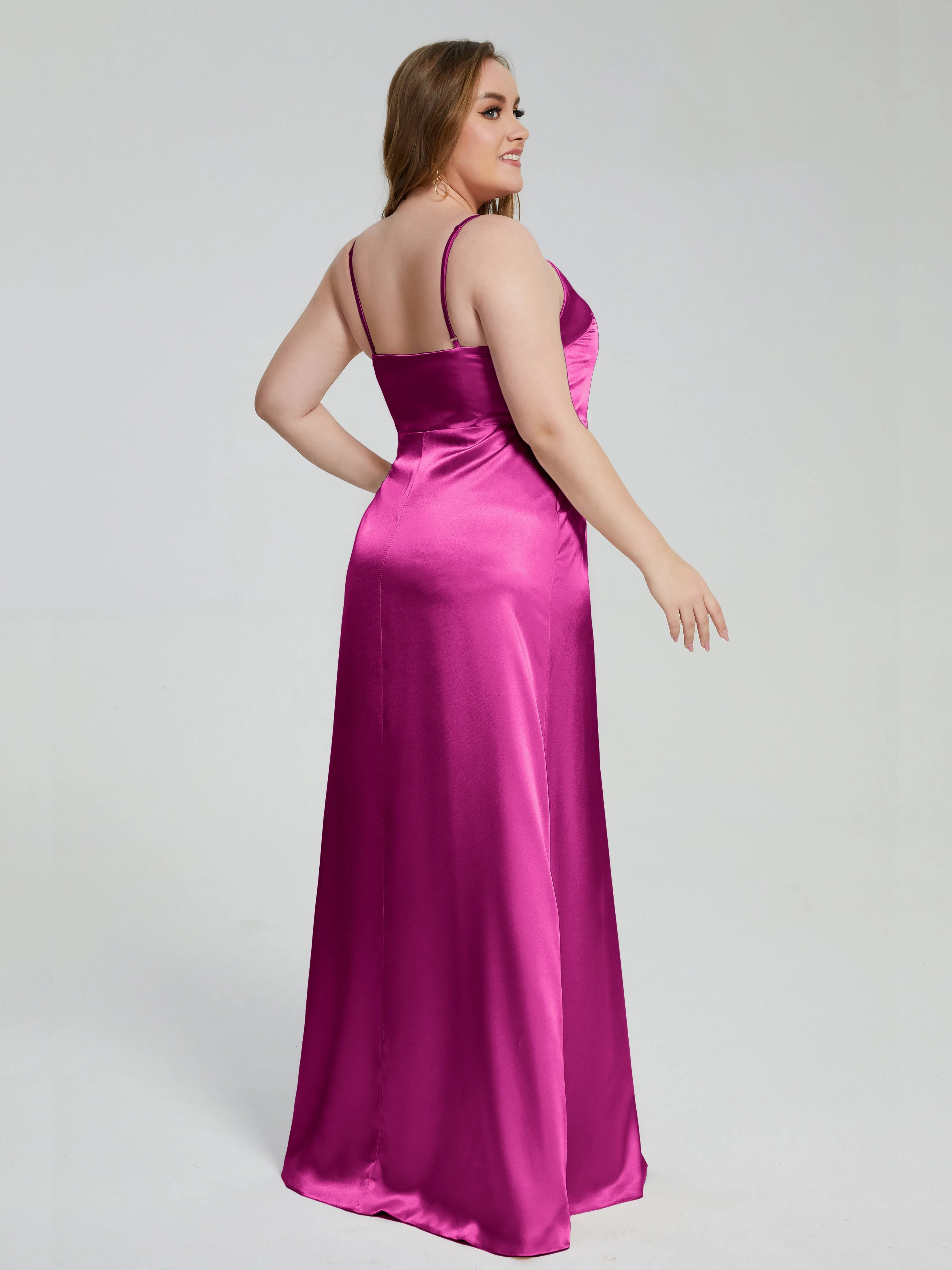Adelyn Sexy Split Plus Size Soft Satin Bridesmaid Dresses