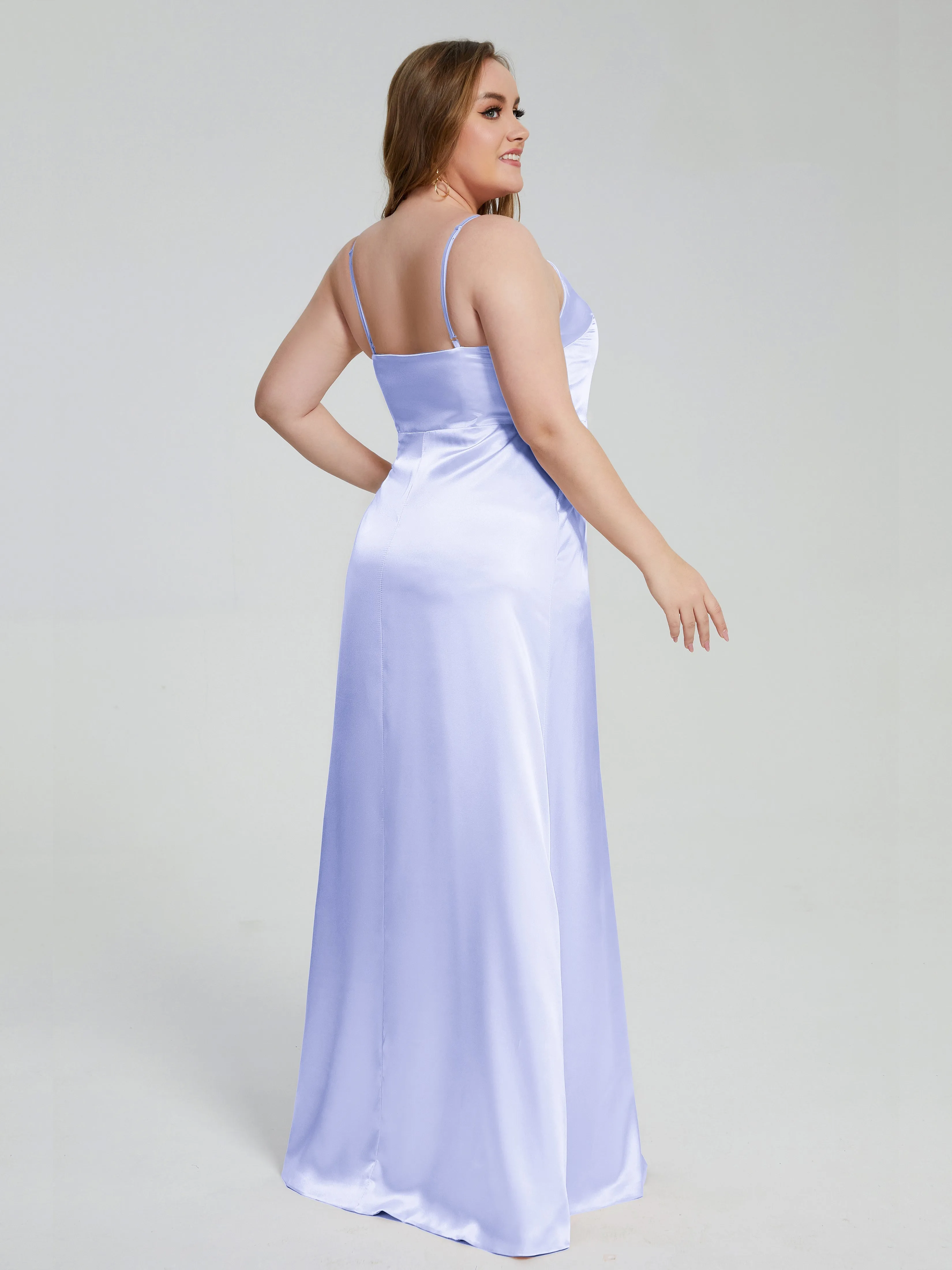 Adelyn Sexy Split Plus Size Soft Satin Bridesmaid Dresses