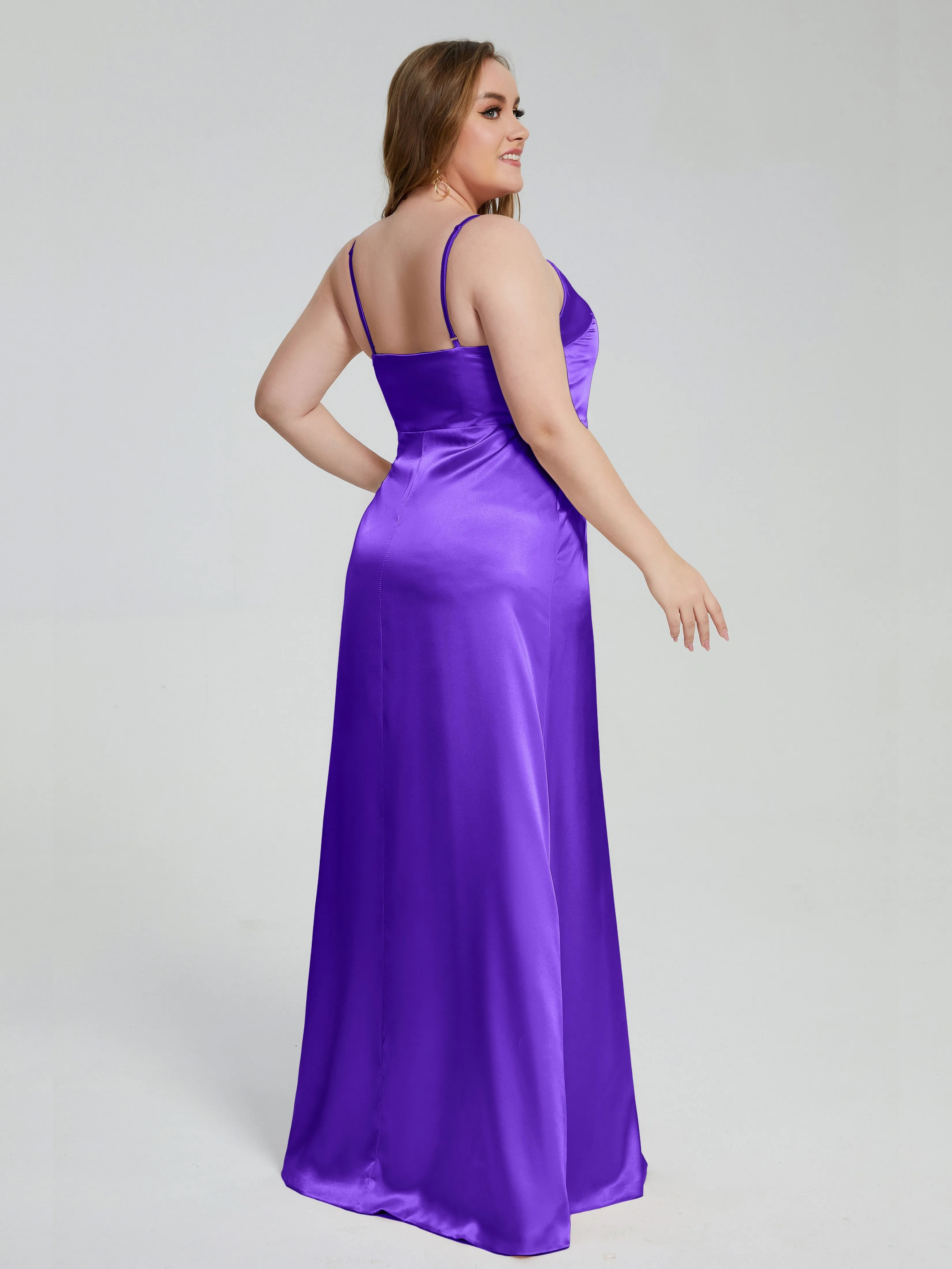 Adelyn Sexy Split Plus Size Soft Satin Bridesmaid Dresses
