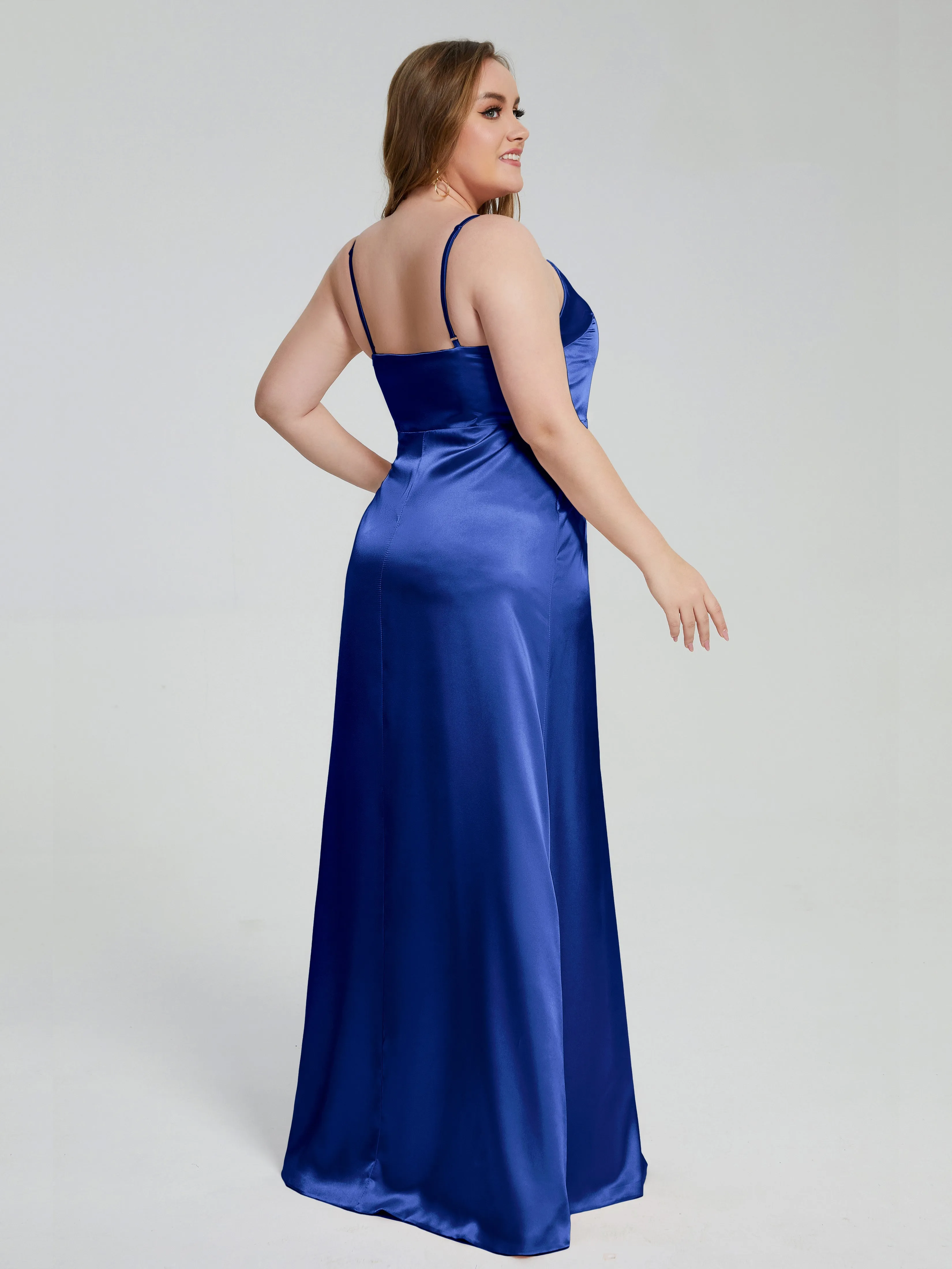 Adelyn Sexy Split Plus Size Soft Satin Bridesmaid Dresses