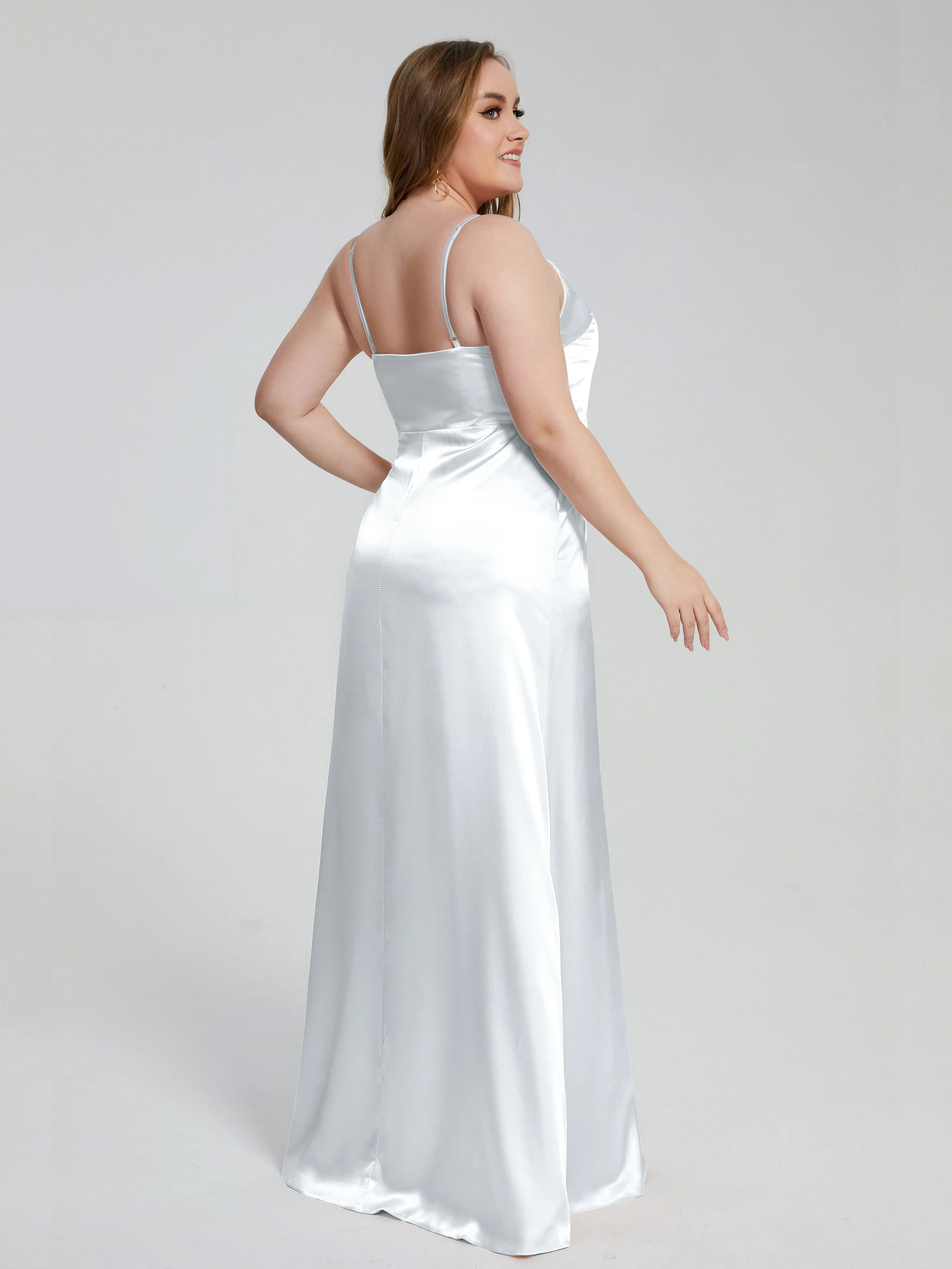 Adelyn Sexy Split Plus Size Soft Satin Bridesmaid Dresses
