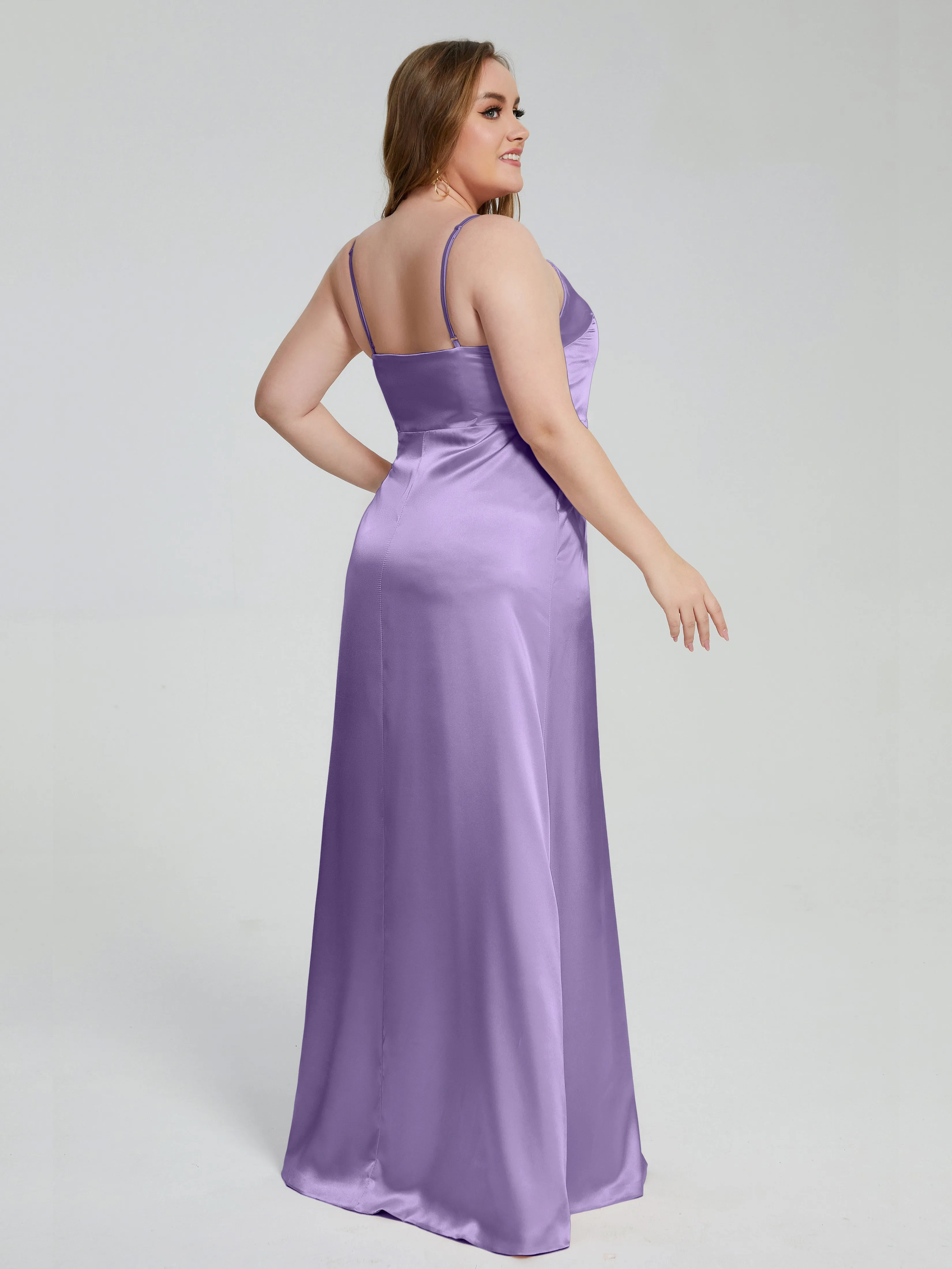 Adelyn Sexy Split Plus Size Soft Satin Bridesmaid Dresses