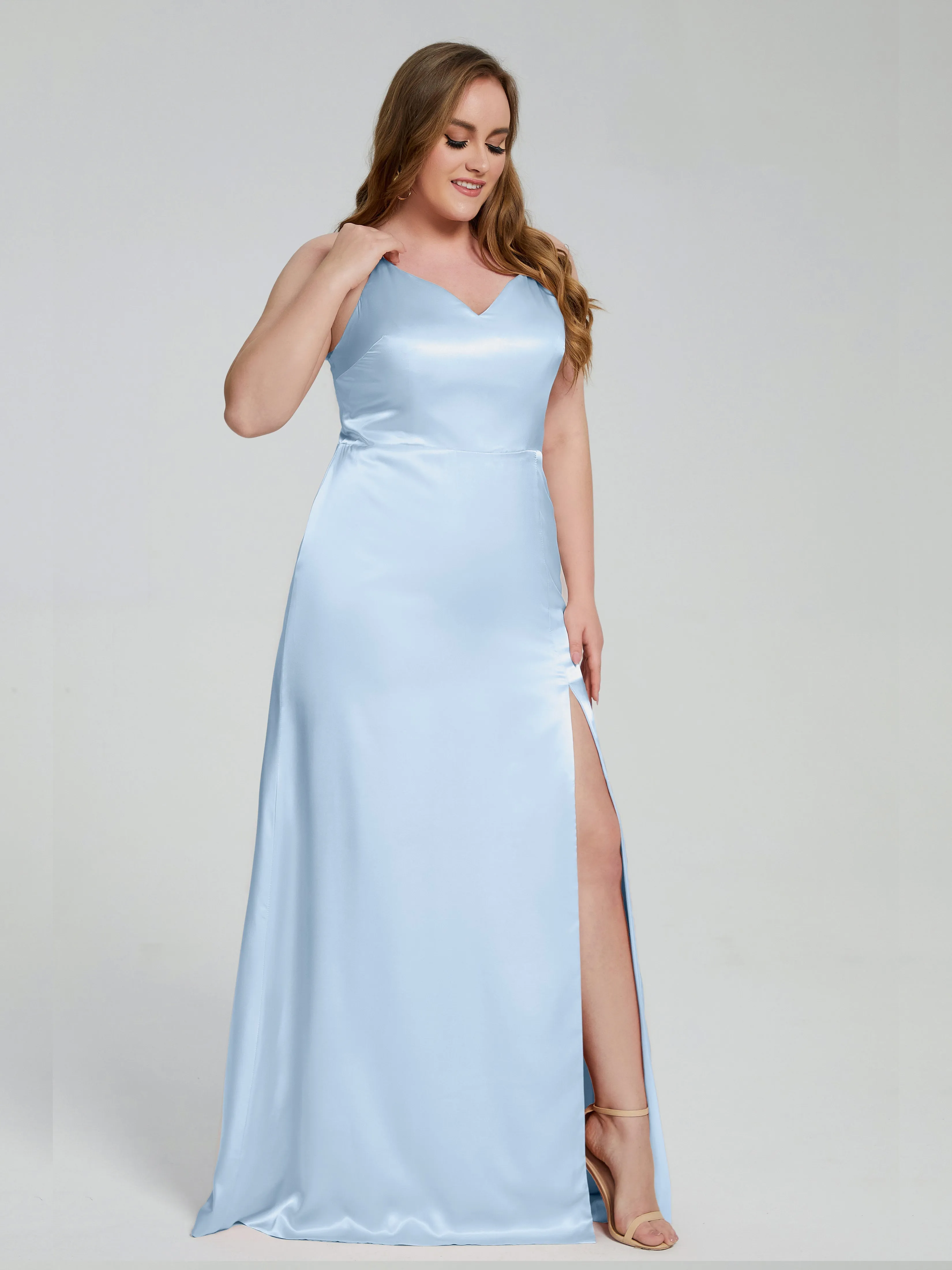 Adelyn Sexy Split Plus Size Soft Satin Bridesmaid Dresses