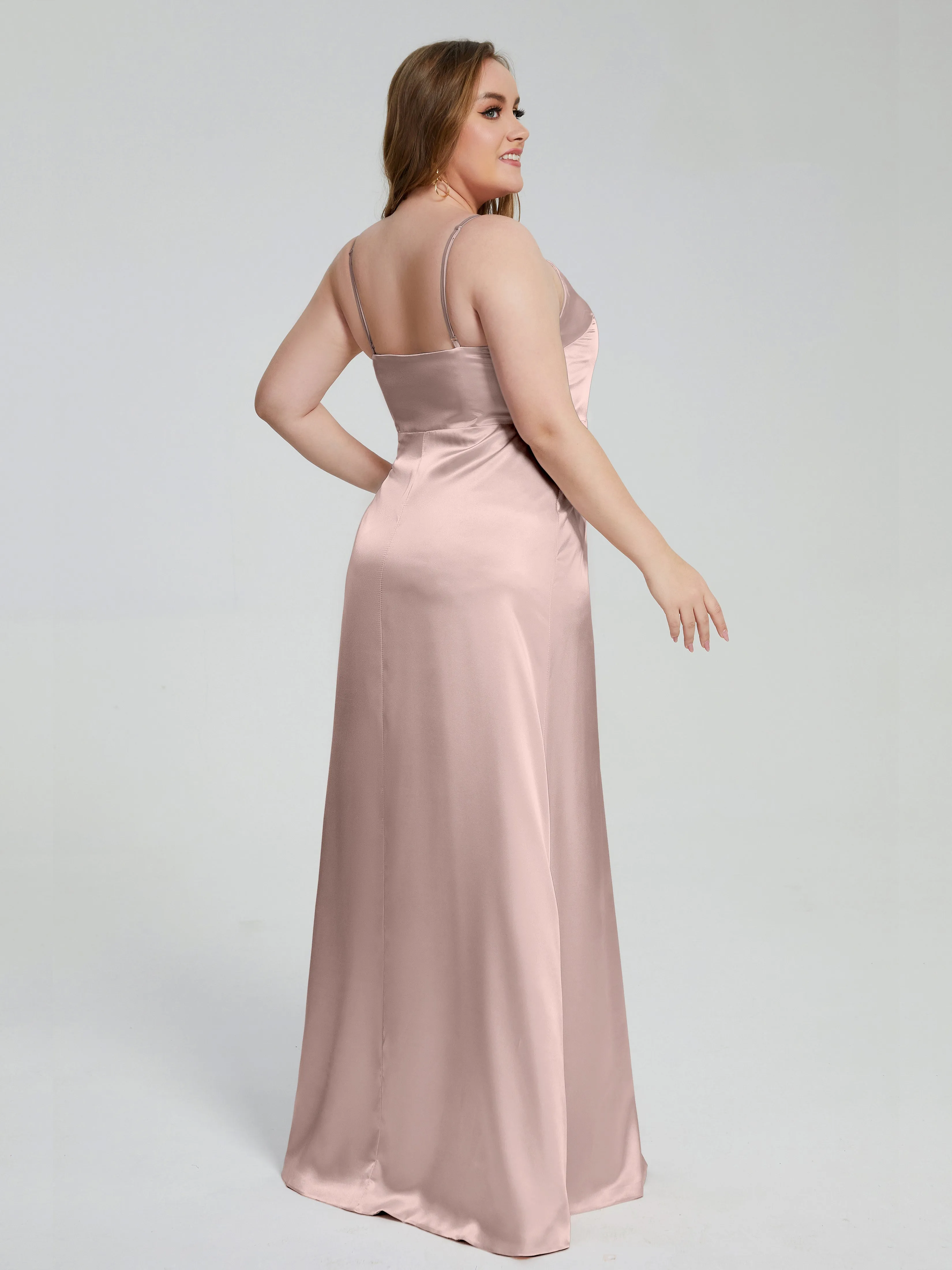 Adelyn Sexy Split Plus Size Soft Satin Bridesmaid Dresses