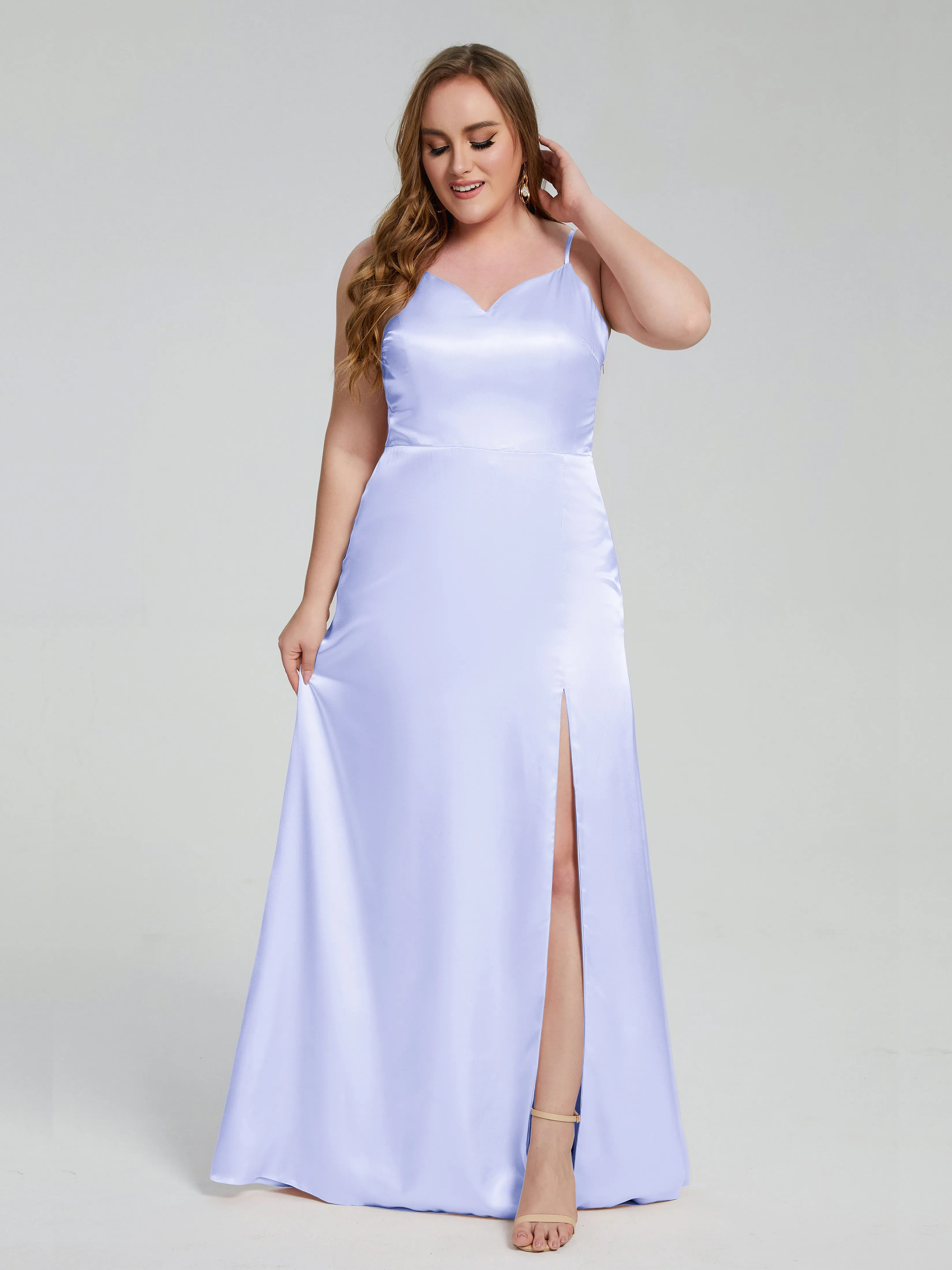 Adelyn Sexy Split Plus Size Soft Satin Bridesmaid Dresses