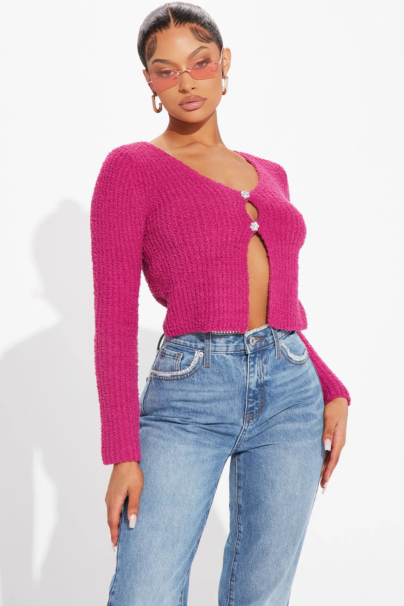 All That Glitz Cardigan - Fuchsia