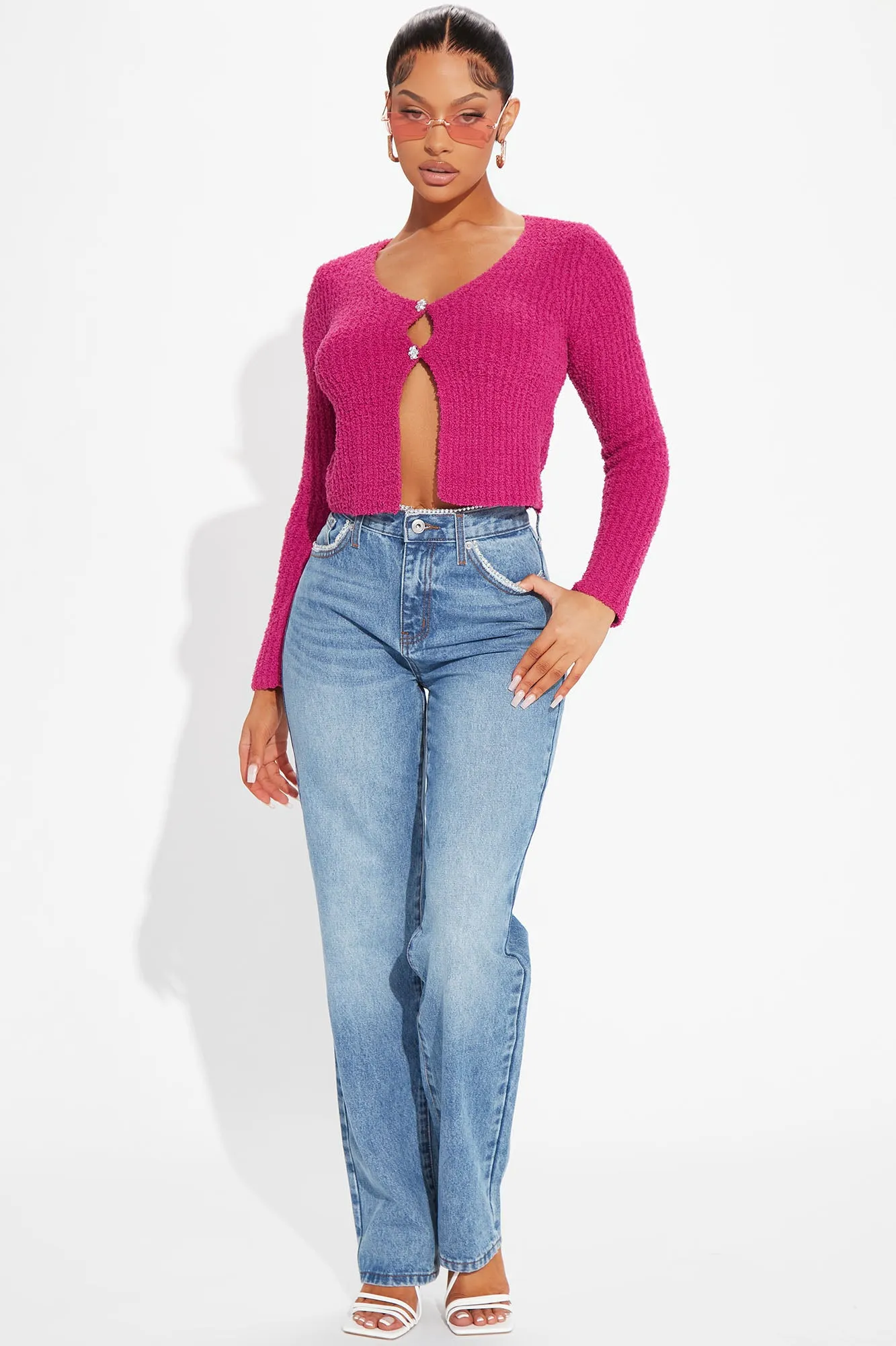 All That Glitz Cardigan - Fuchsia
