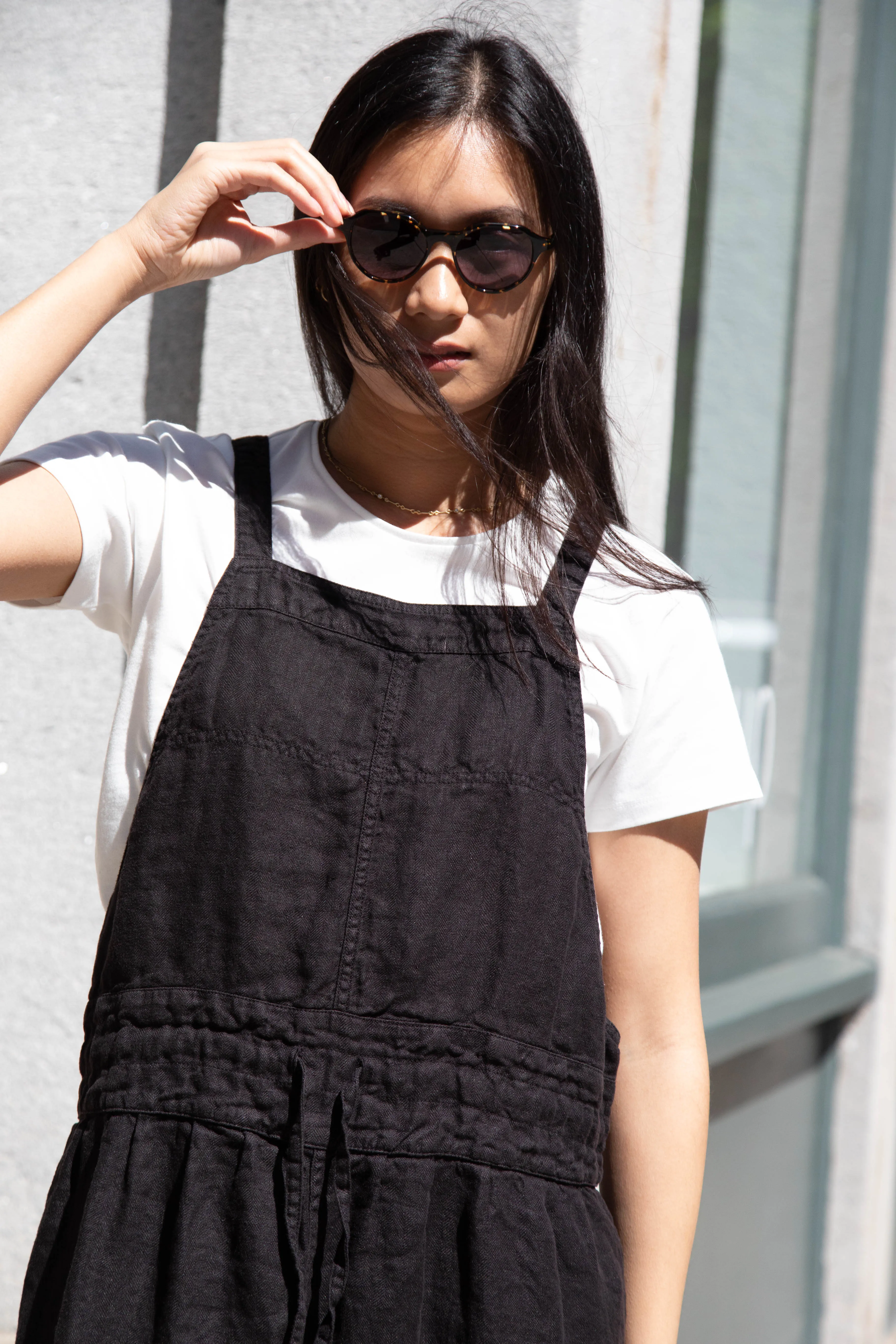 Armen | Linen Apron Dress in Black