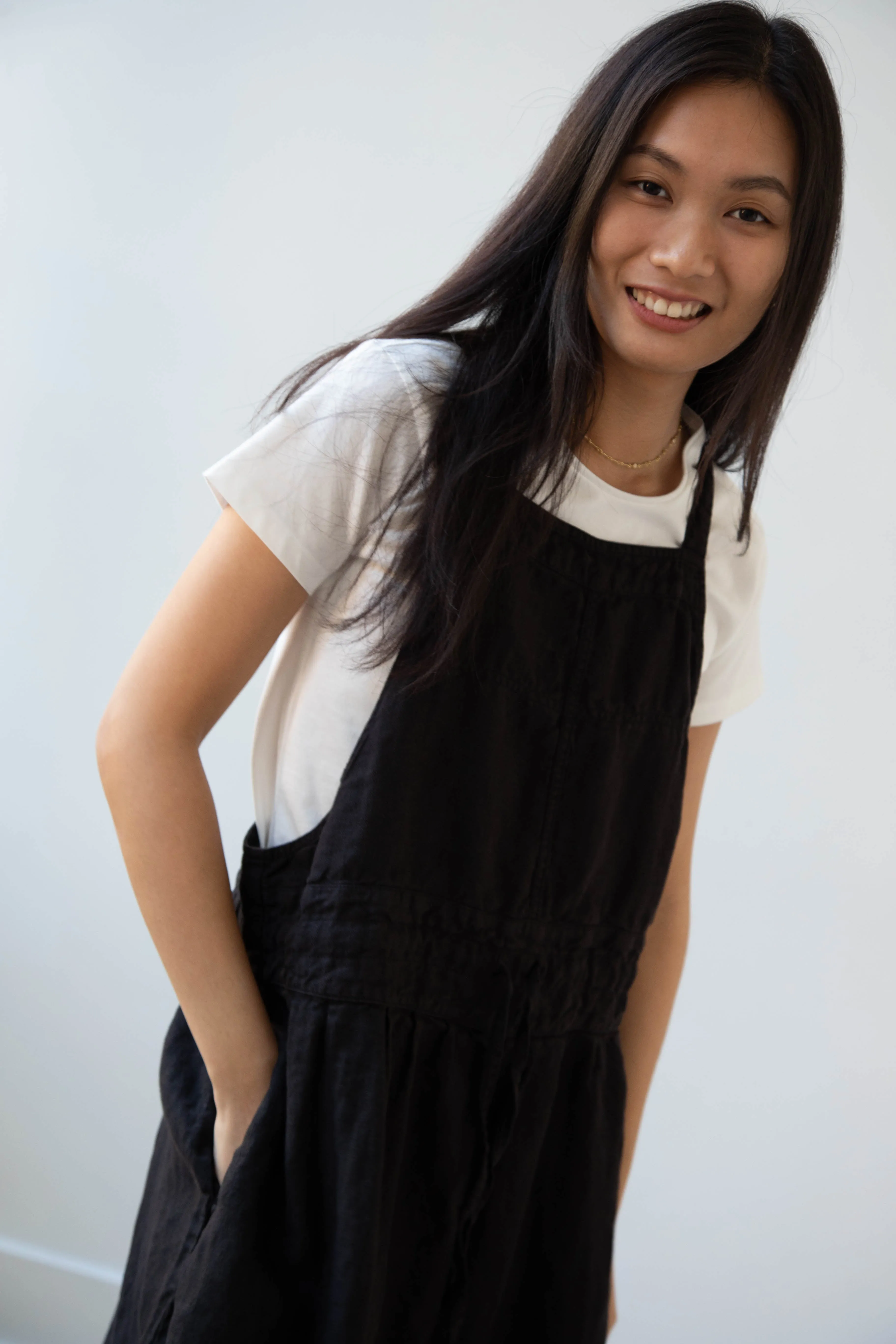 Armen | Linen Apron Dress in Black