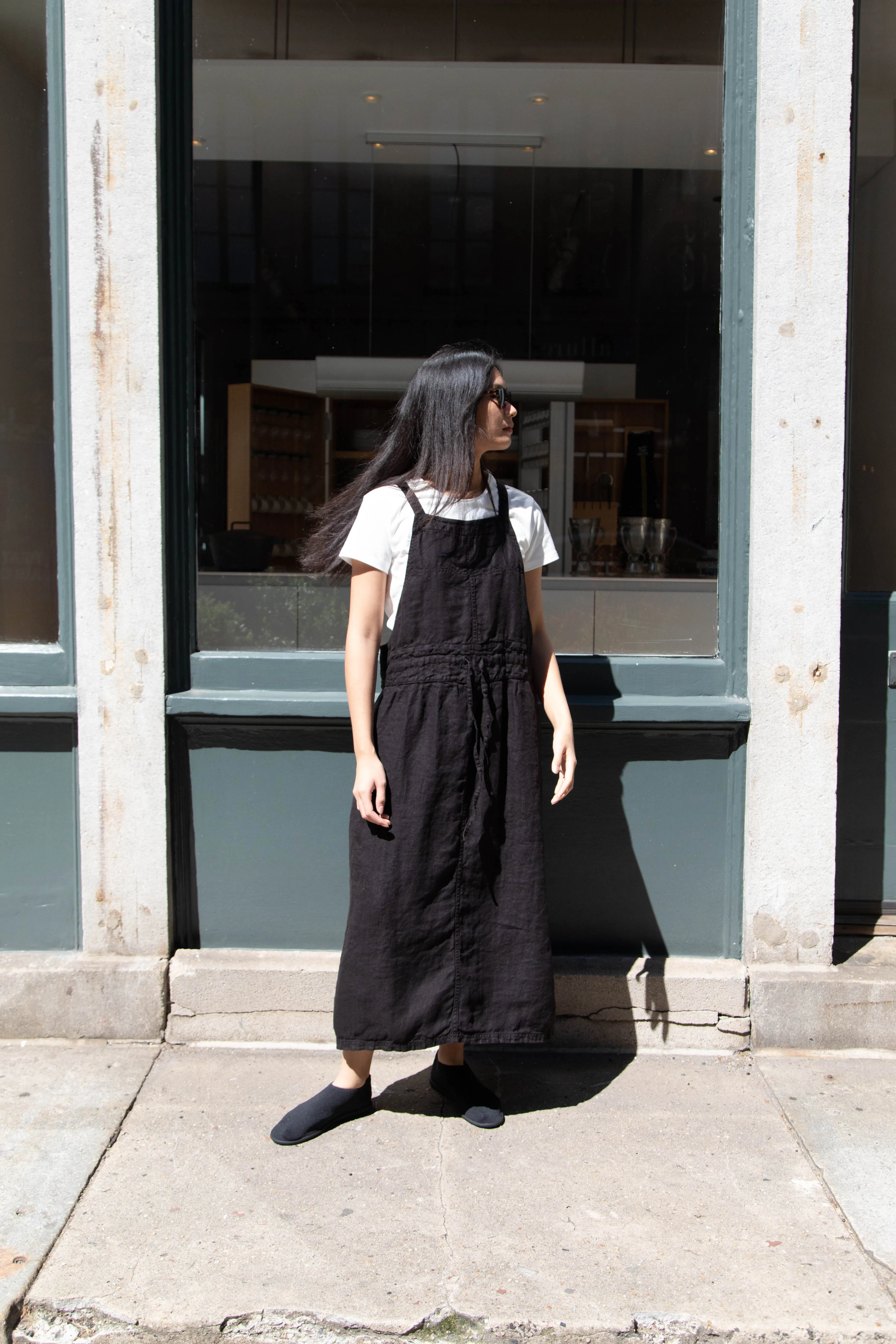 Armen | Linen Apron Dress in Black