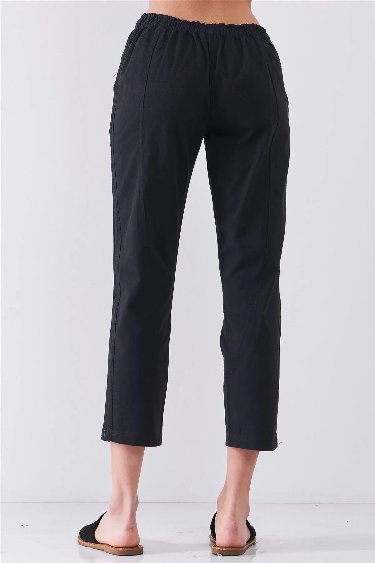 Black Mid-Rise Elasticated Waist Ankle Length Pants /3-2-1