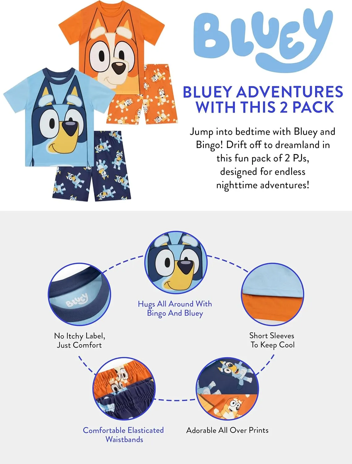 Bluey Pajamas | Bingo Pajamas 2 Pack | Short Boys' Pajama Sets | Pjs For Summer