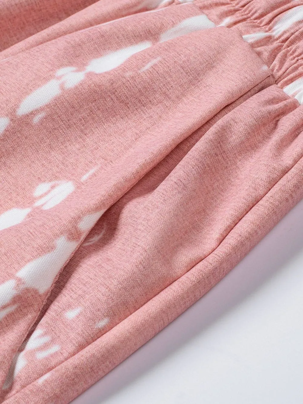 Boho-Chic Pink Tie Dye Casual Shorts with Drawstring