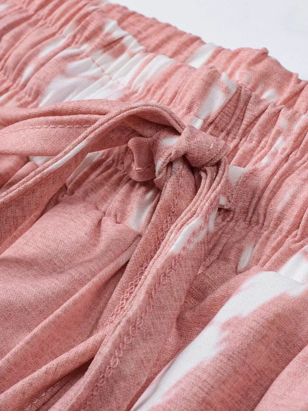 Boho-Chic Pink Tie Dye Casual Shorts with Drawstring