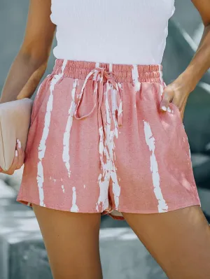 Boho-Chic Pink Tie Dye Casual Shorts with Drawstring