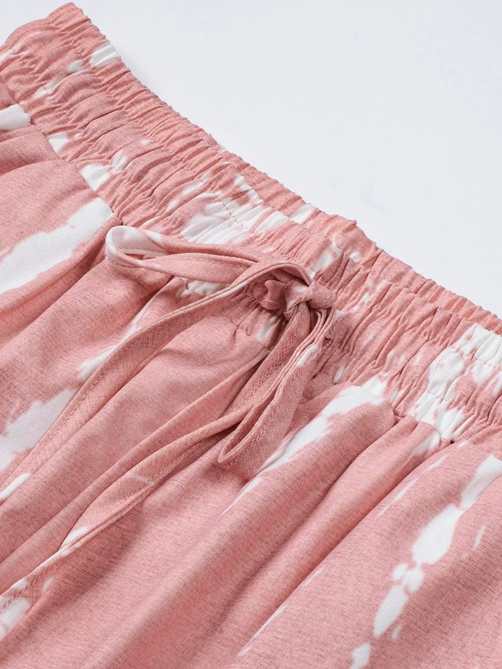 Boho-Chic Pink Tie Dye Casual Shorts with Drawstring