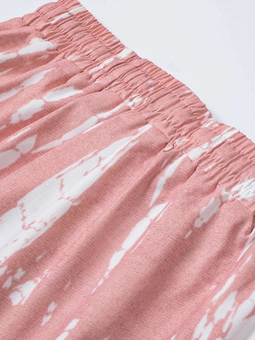 Boho-Chic Pink Tie Dye Casual Shorts with Drawstring